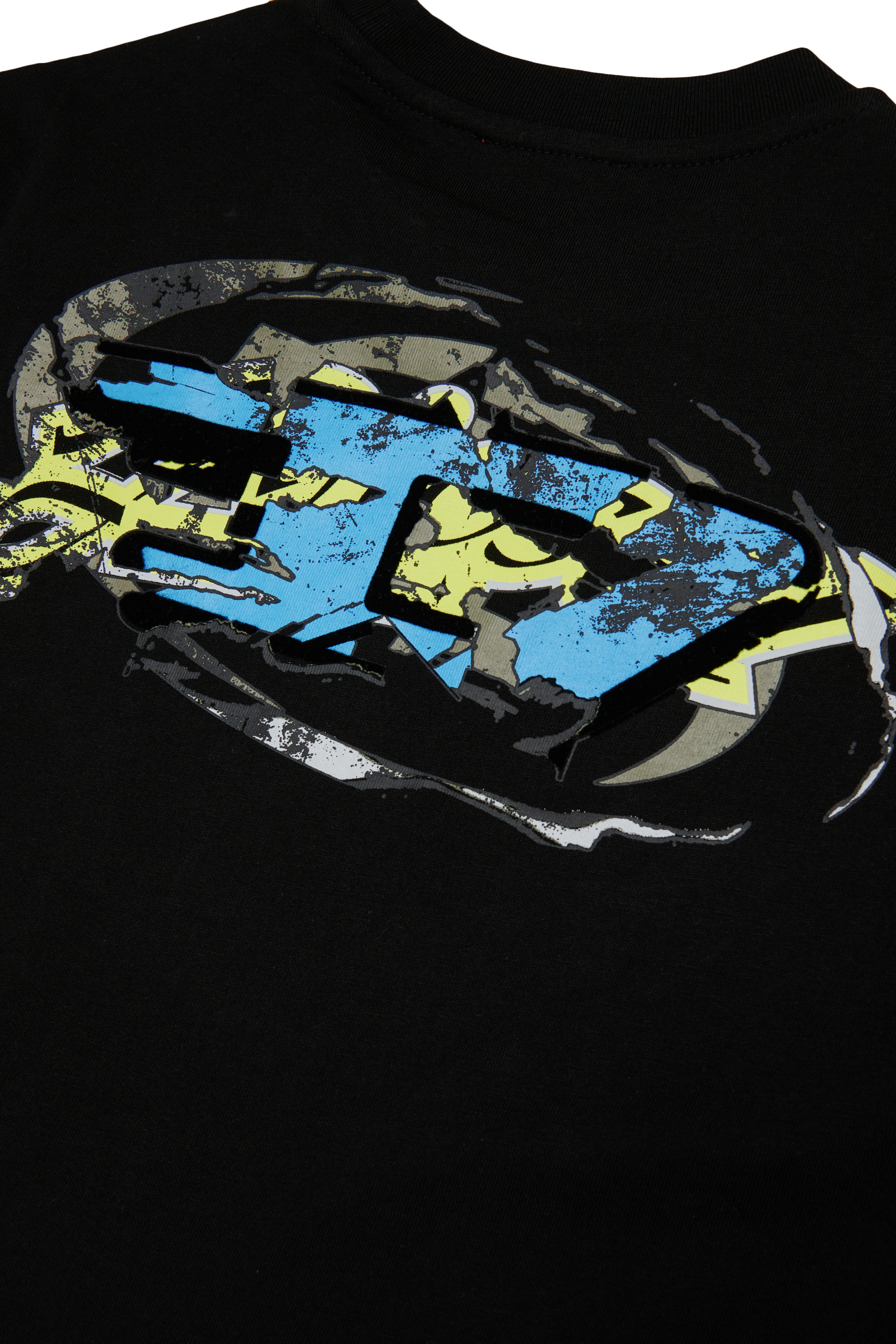 Diesel - TSCRAP OVER, Man's T-shirt with Oval D embroidery and flock print in Black - 4