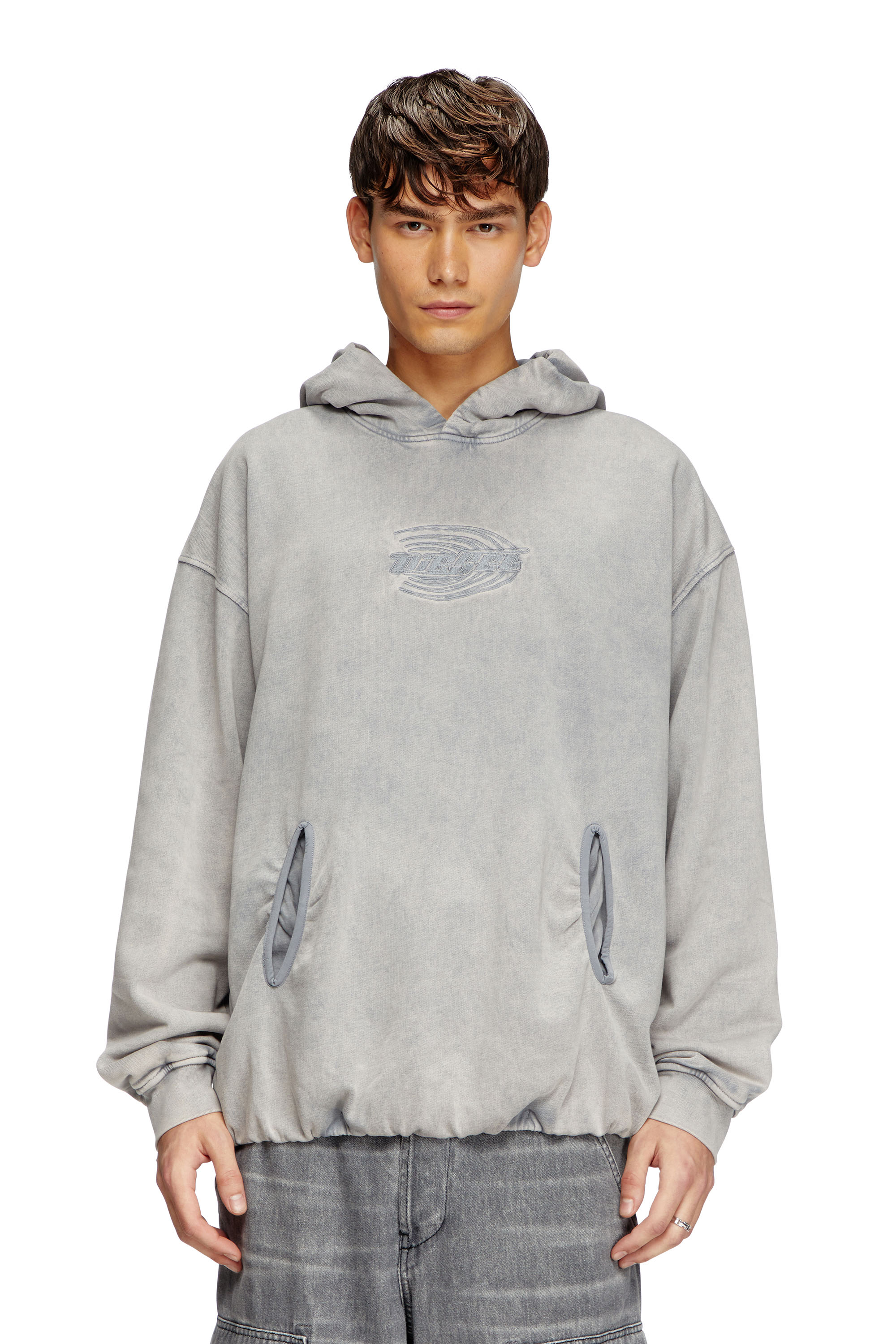 Diesel - S-BOXSTIC-HOOD, Unisex's Gathered acid-wash hoodie in Light Blue - 3