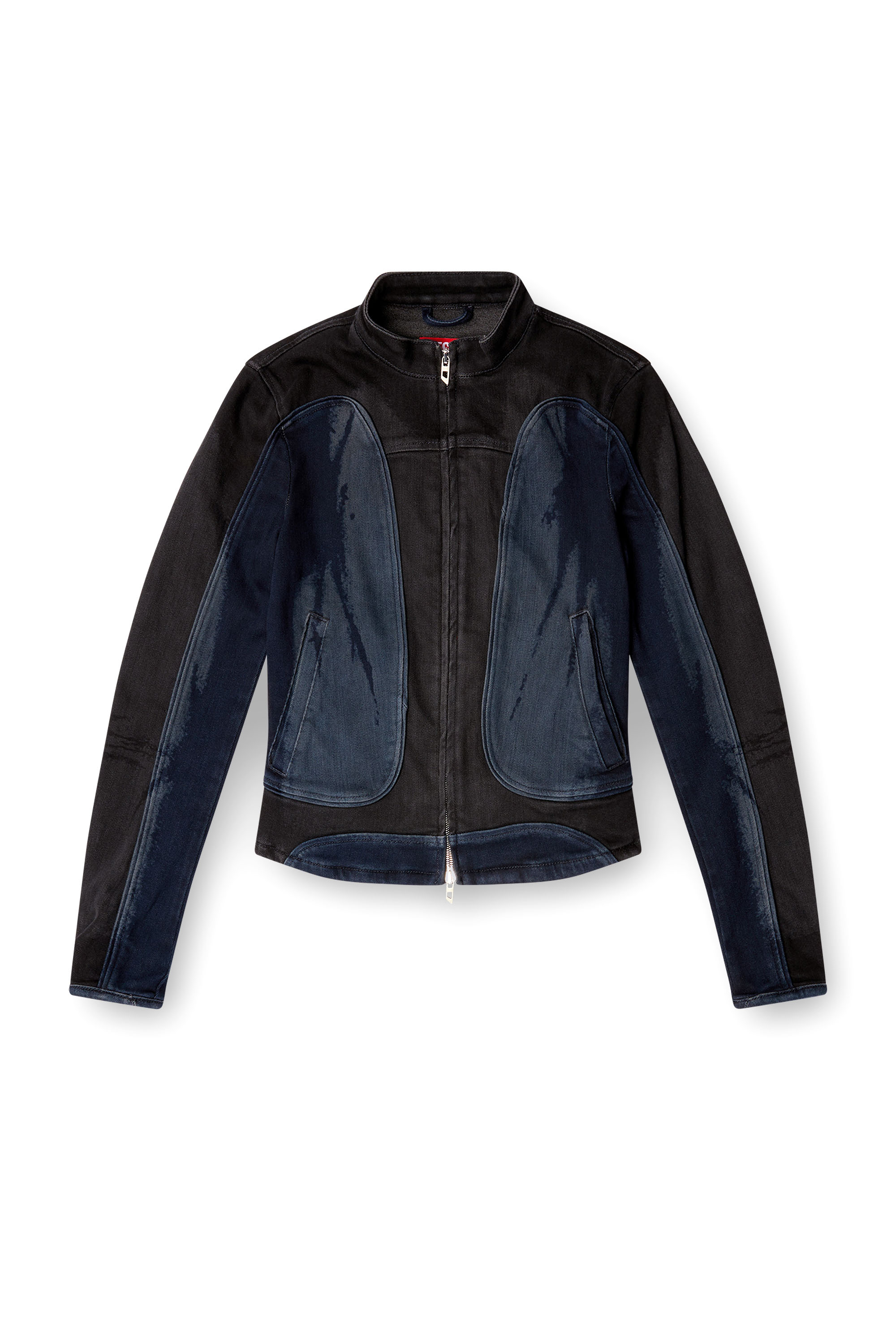 Diesel - DE-MORNY-S, Woman's Biker-style jacket in bicolour denim in Black/Blue - 2