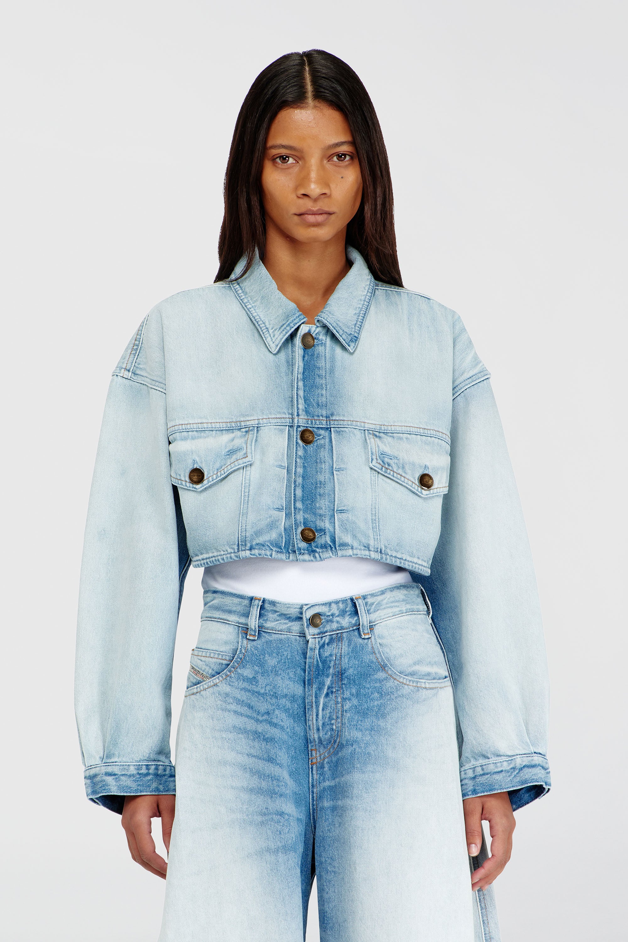 Diesel - DE-MALLEY-S, Veste trucker courte et oversize Femme in Bleu - 3