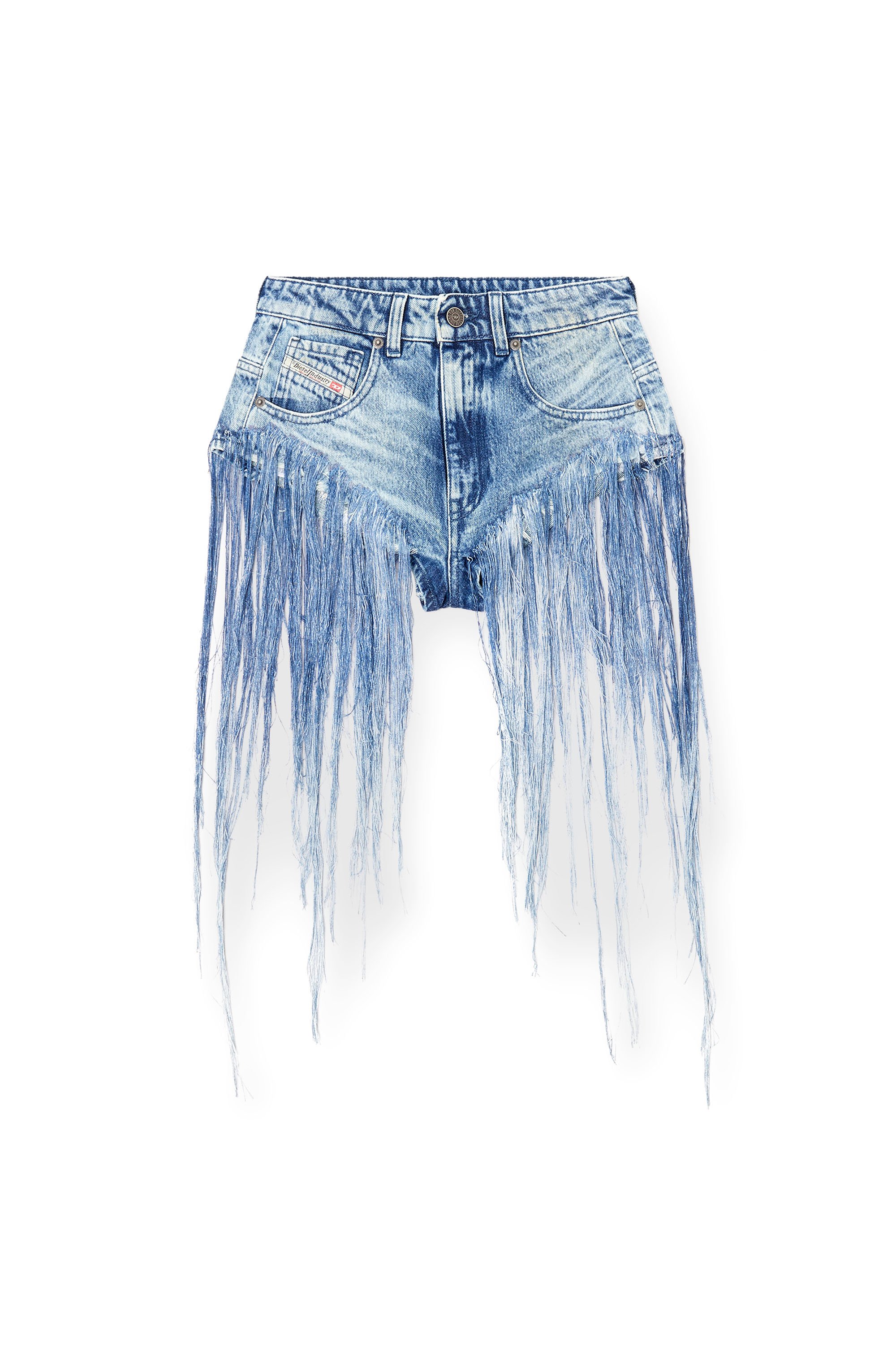 Diesel - DE-JIZZ-FSG, Short en denim effiloché à effet vieilli Femme in Bleu - 3