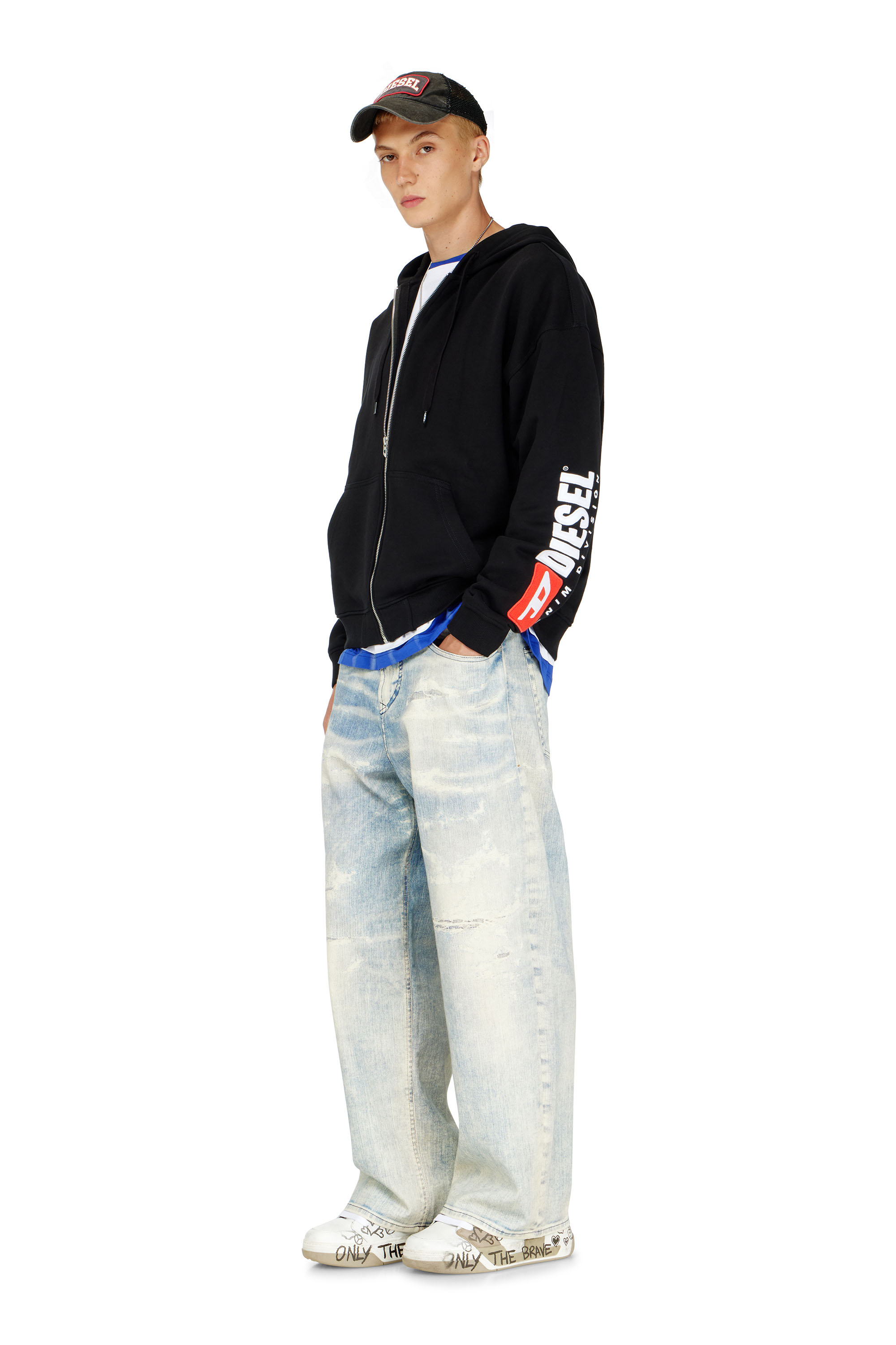 Diesel - S-BOXT-ZIP-HOOD-DIV, Sweat &agrave; capuche avec logo brod&eacute; Homme in Noir - 1