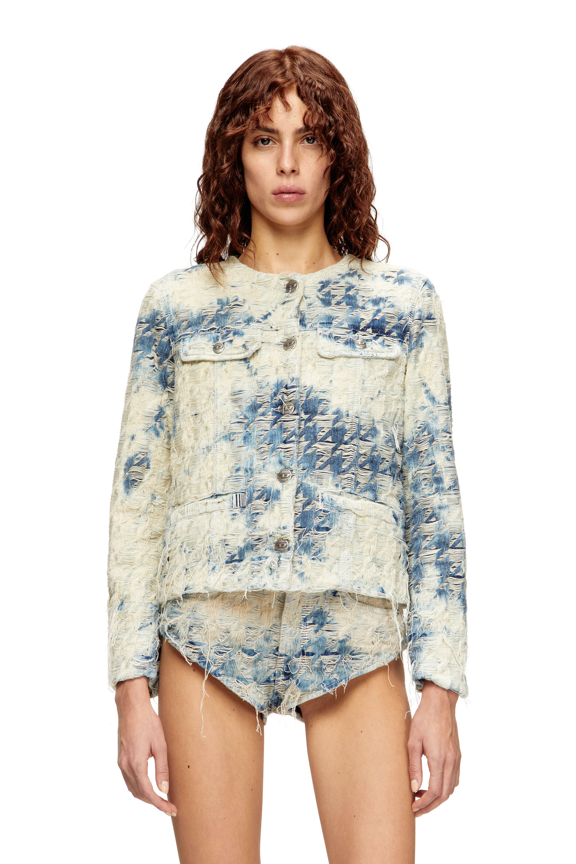 Diesel - DE-GRAFY-FSH, Veste en denim tissé pied-de-poule Femme in Polychrome - 1