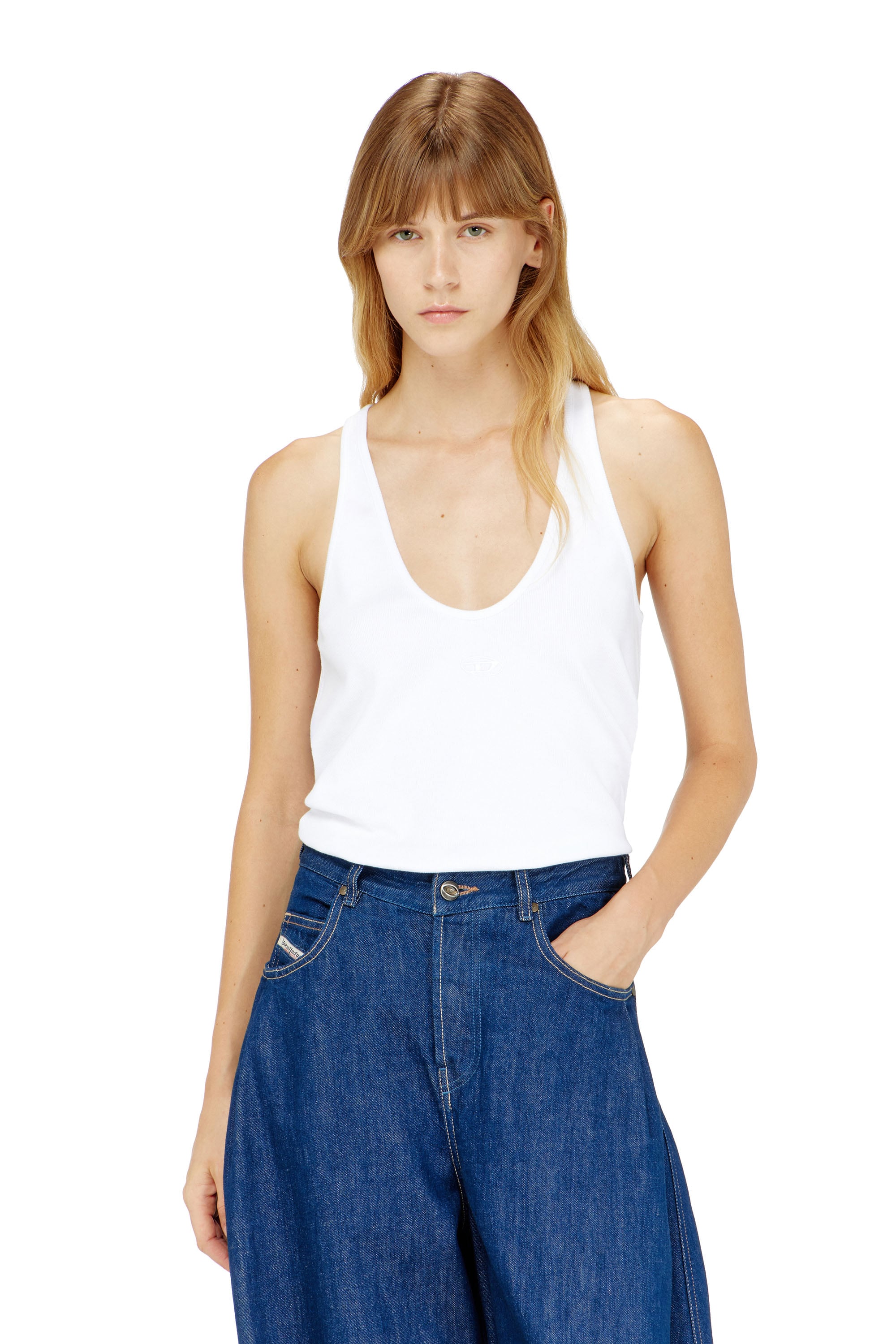 Diesel - T-IPSYA-LKDS, D&eacute;bardeur c&ocirc;tel&eacute; avec Oval D Femme in Blanc - 1