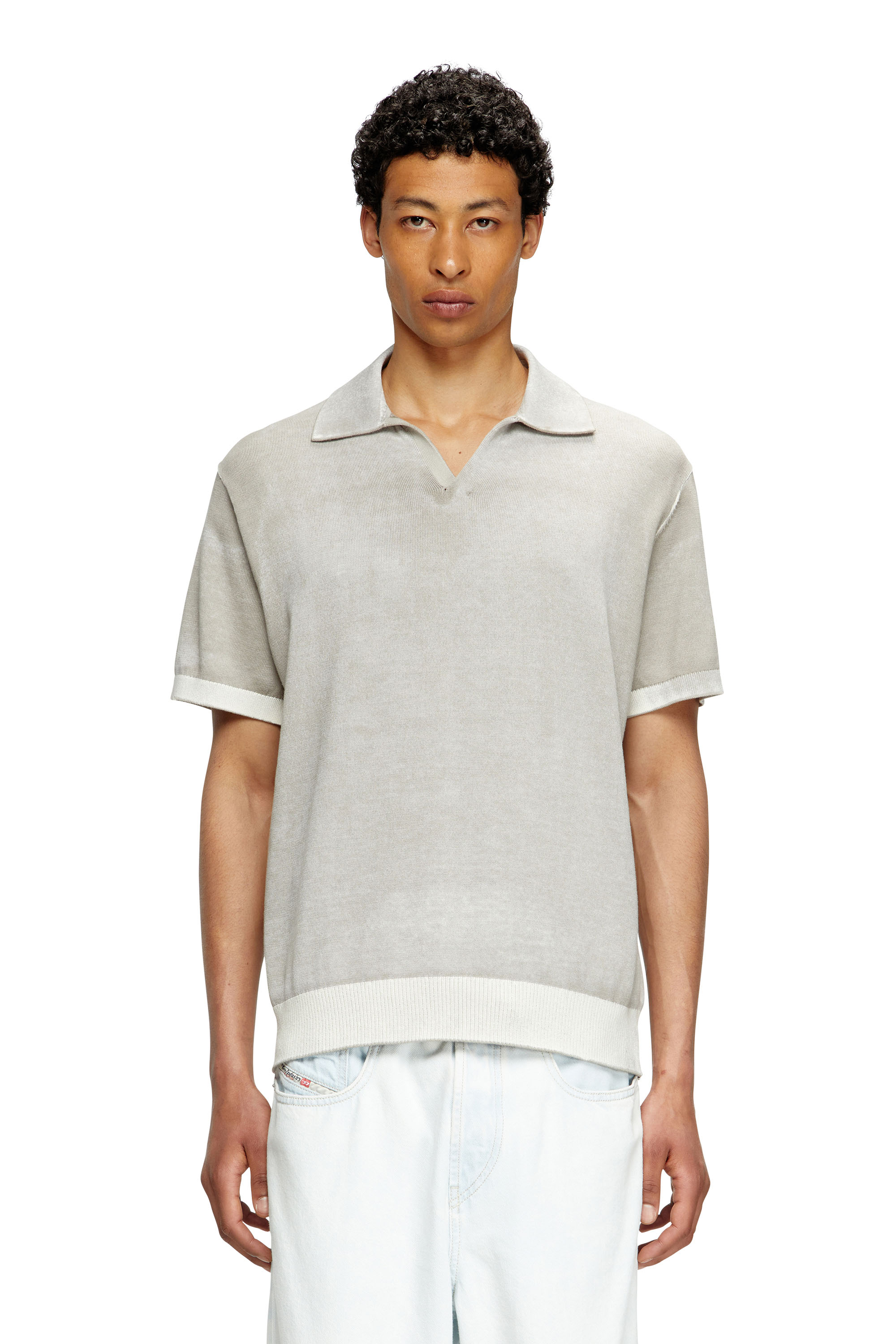 Diesel - K-LORENZO-SS, Pull polo à manches courtes avec imprimé inversé Homme in Gris - 1