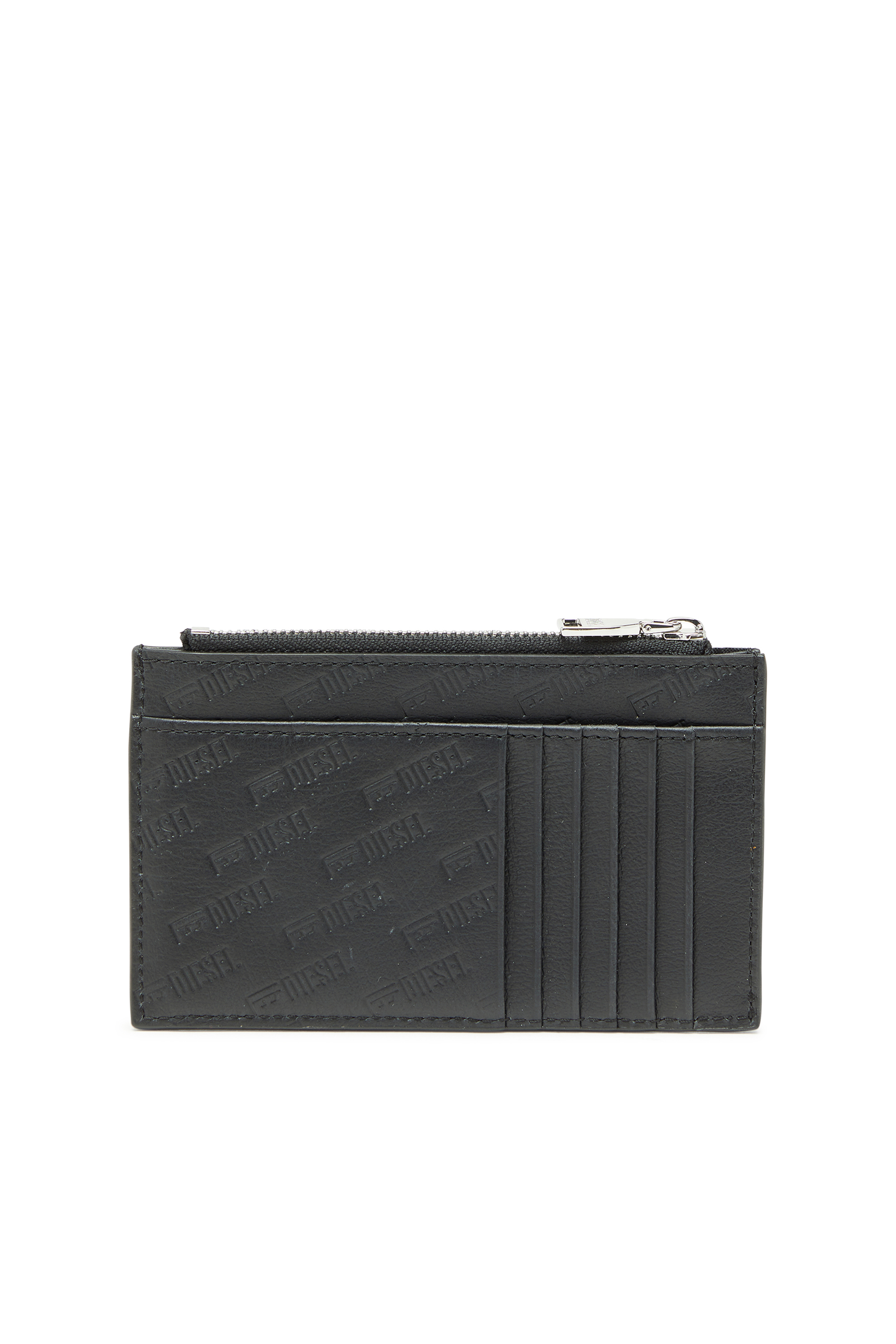 Diesel - MONOGRAM CARD CASE VI, Man's Embossed leather card holder with zip pocket in Black - 2