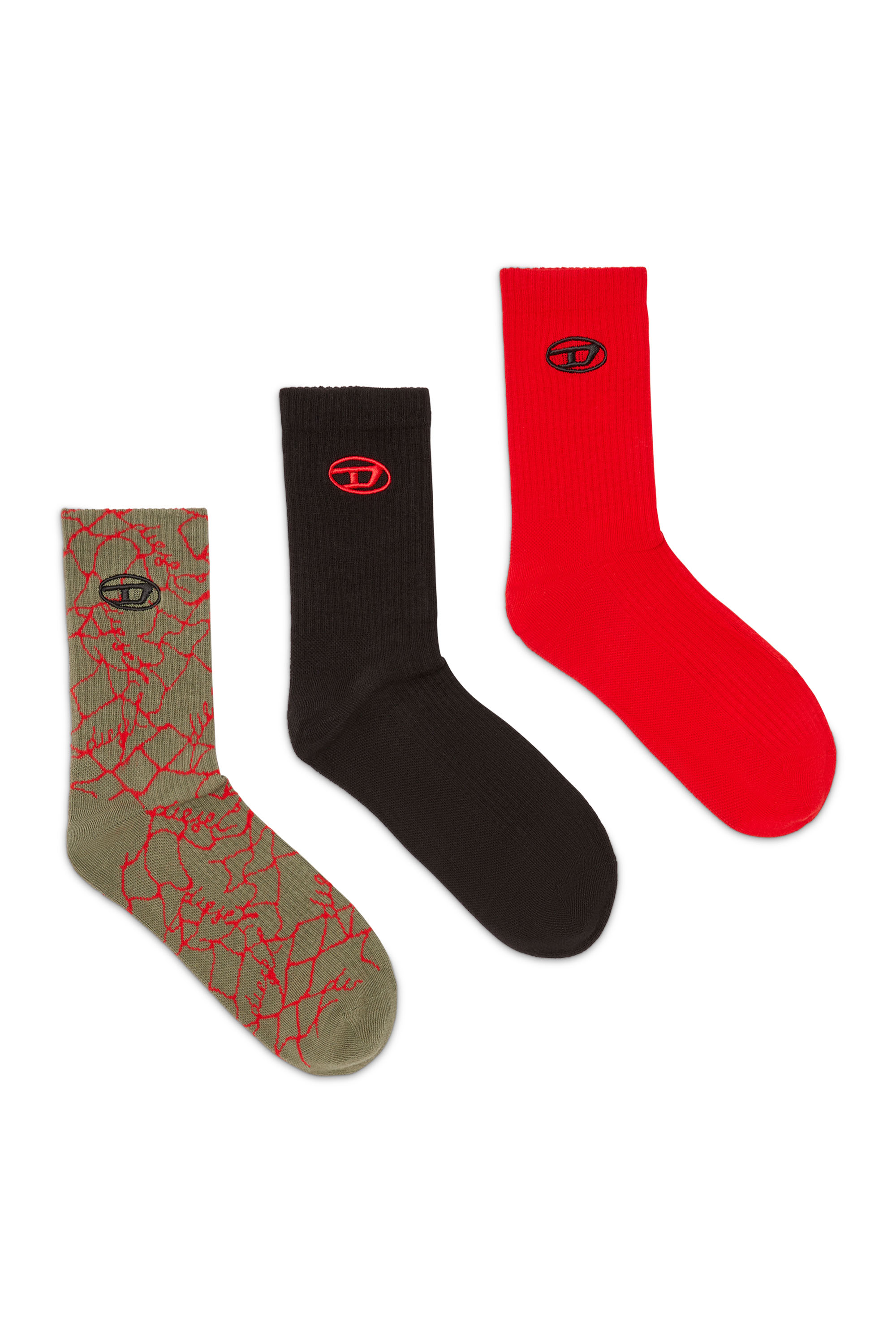 Diesel - SKM-D-TENNIS-CREW-17,5, Lot de trois paires de chaussettes avec d&eacute;tail logo Homme in Polychrome - 1