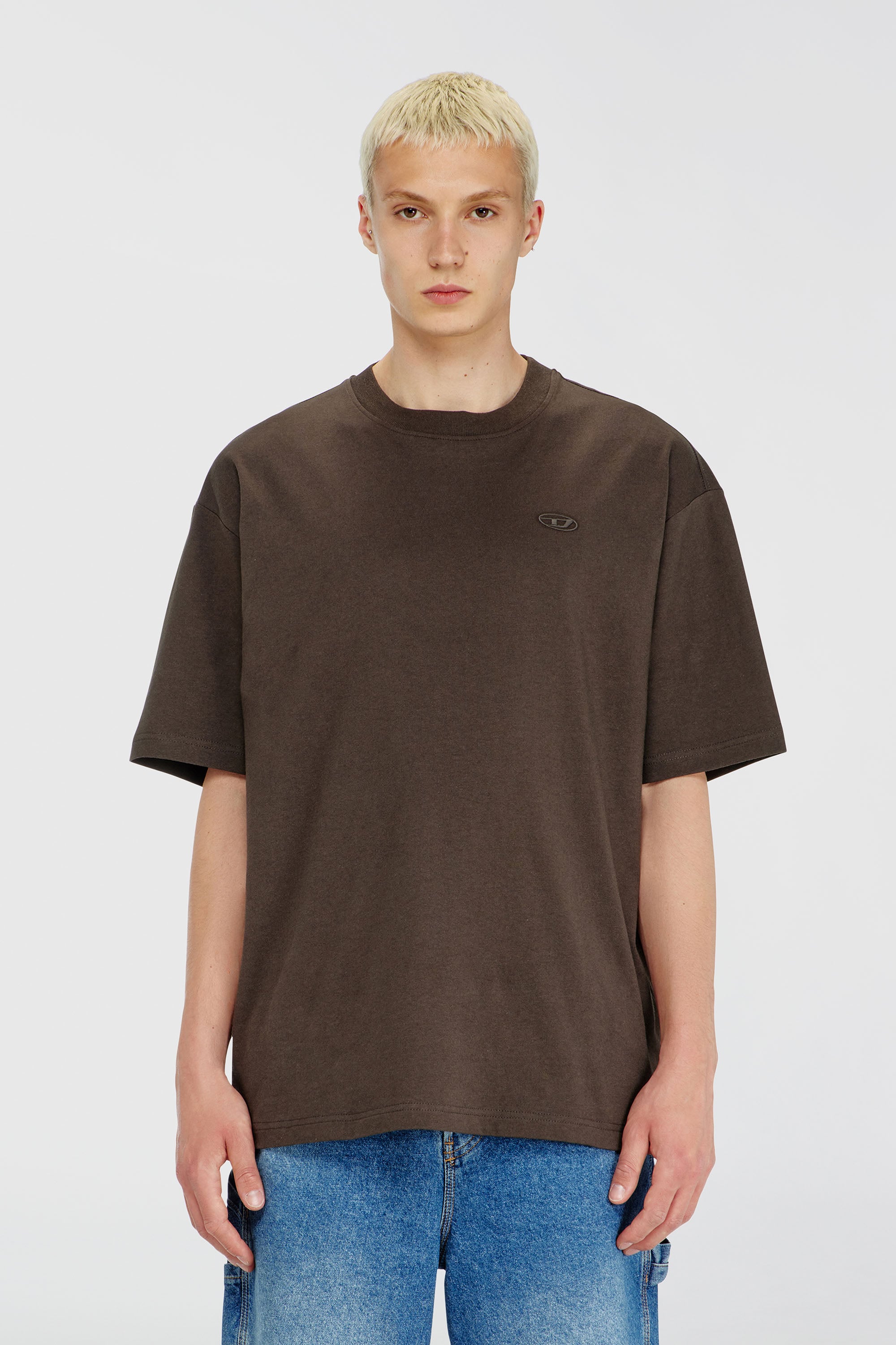 Diesel - T-BOGGY-MEGOVAL-D, T-shirt avec maxi oval D brod&eacute; Homme in Marron - 1