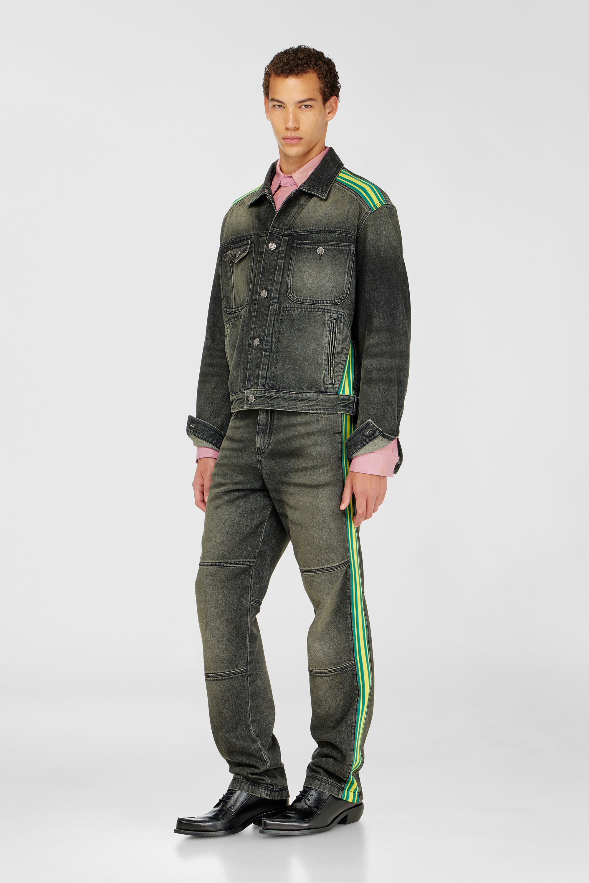 Diesel - D-BAS-FSJ1, Veste trucker avec bandes ray&eacute;es sur les &eacute;paules Homme in Gris - 2