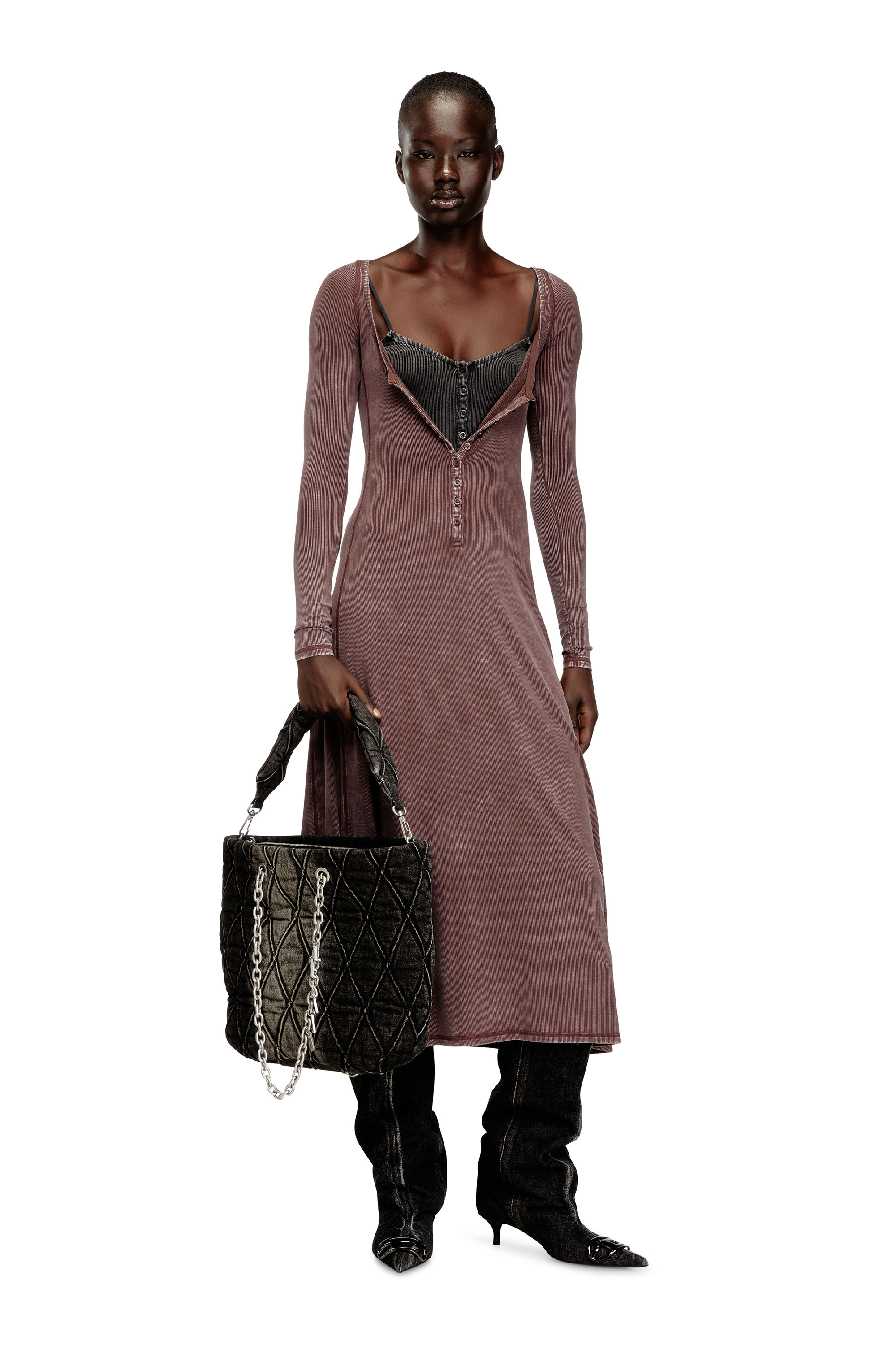 Diesel - D-LEY, Robe mi-longue en jersey côtelé délavé Femme in ToBeDefined - 2