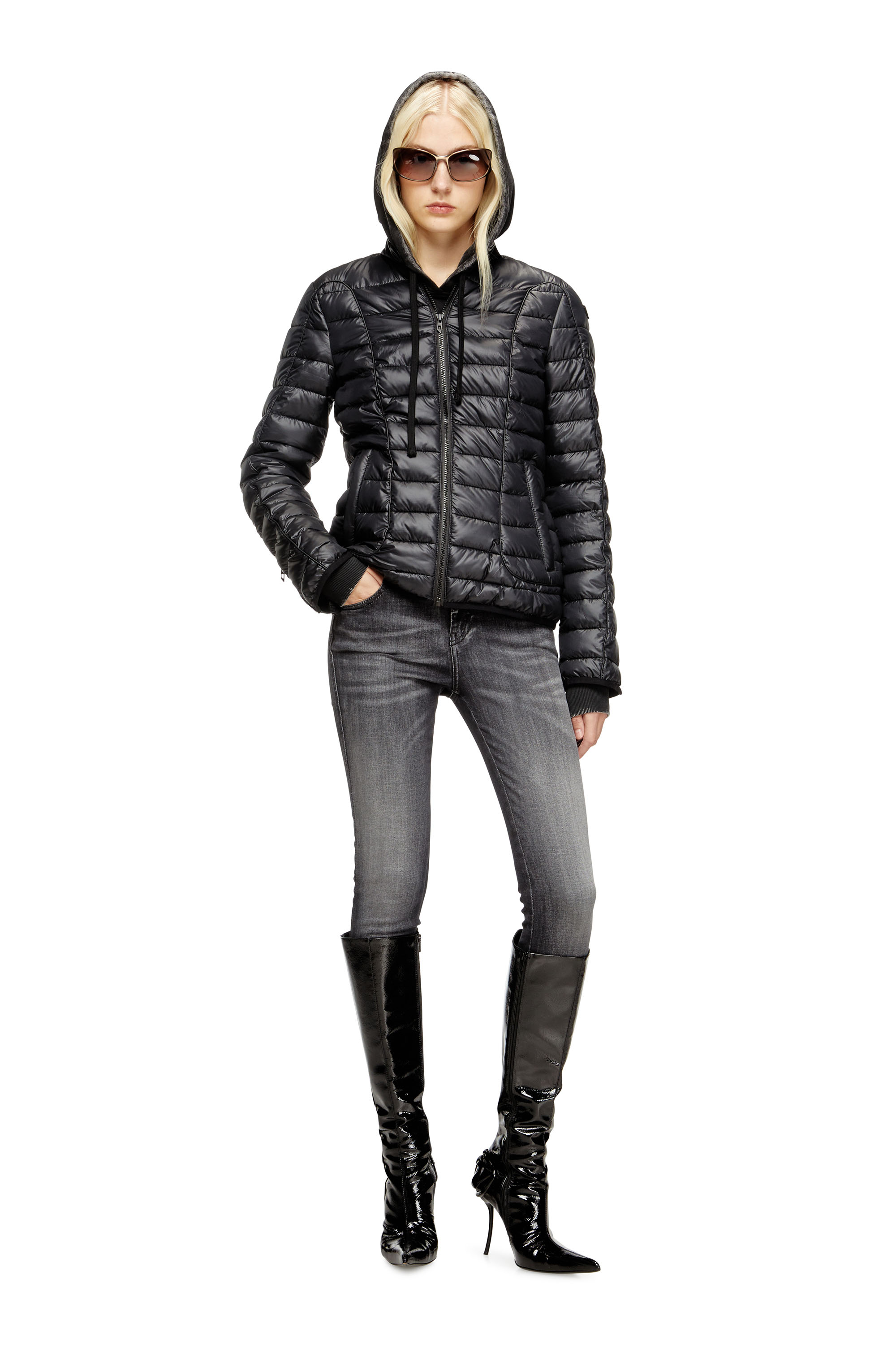Diesel - W-PILOT-FEM, Doudoune avec détails de motard Femme in Noir - 2