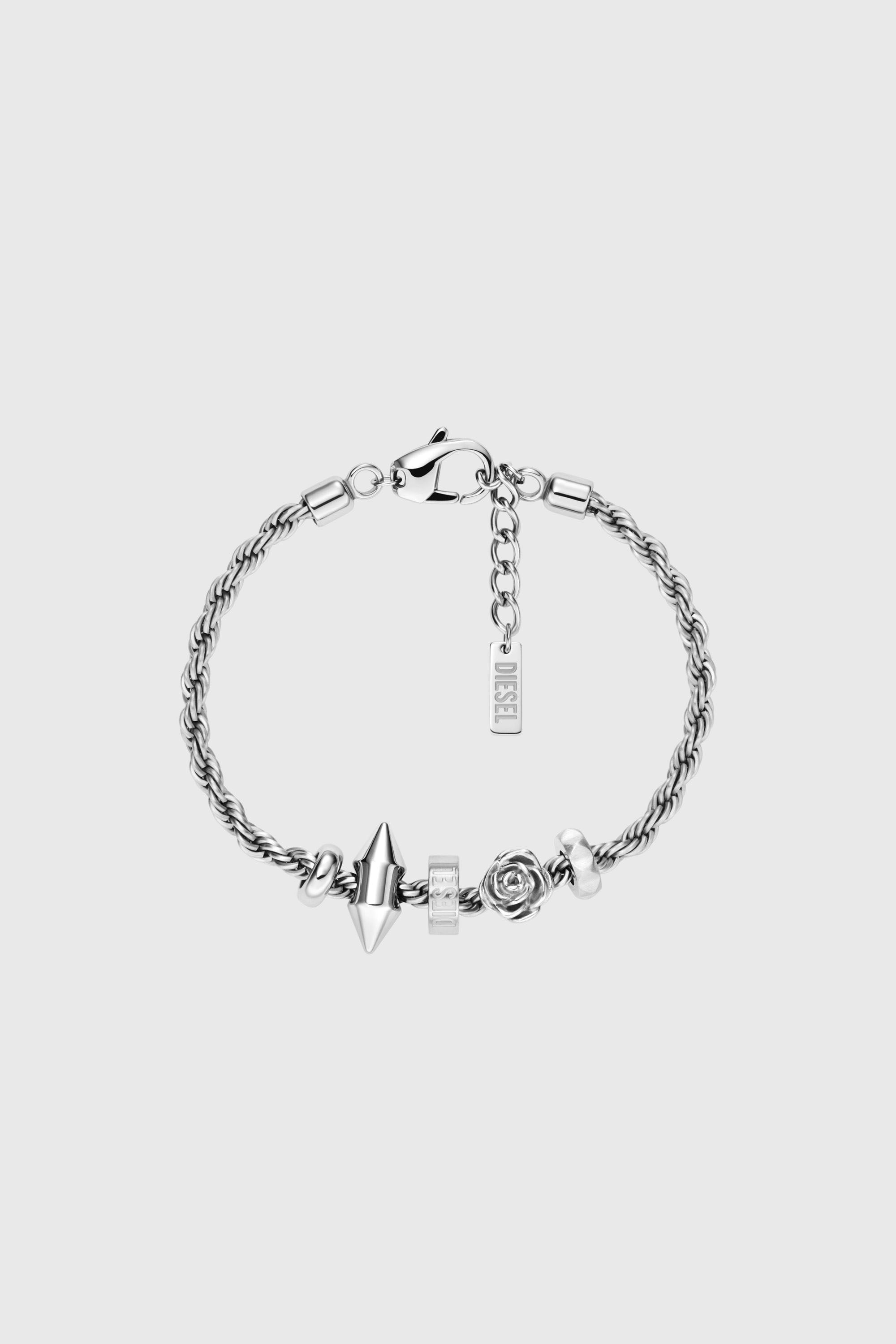 Diesel - DX1622040 JEWELLERY, Bracelet &agrave; breloques en acier inoxydable Mixte in Gris argent&eacute; - 1