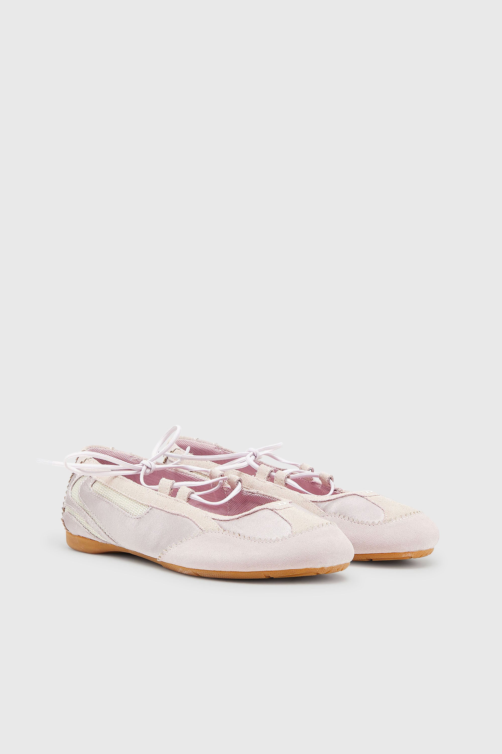 Diesel - D-MILE BALLERINA LACE UP II W, D-Mile - Ballerines &agrave; lacets en cuir et mesh Femme in Rose - 2