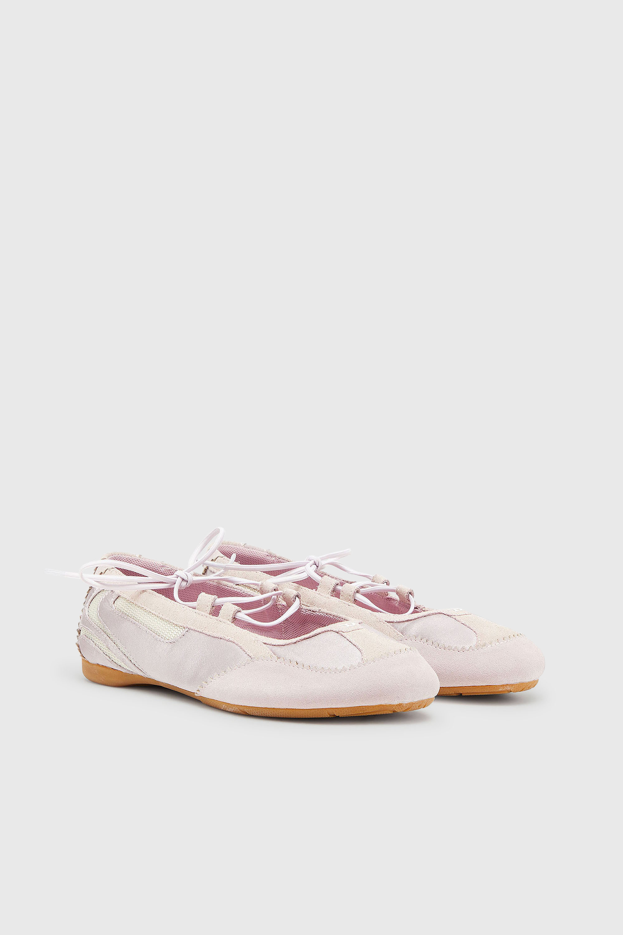 Diesel - D-MILE BALLERINA LACE UP II W, D-Mile - Ballerines &agrave; lacets en cuir et mesh Femme in Rose - 2