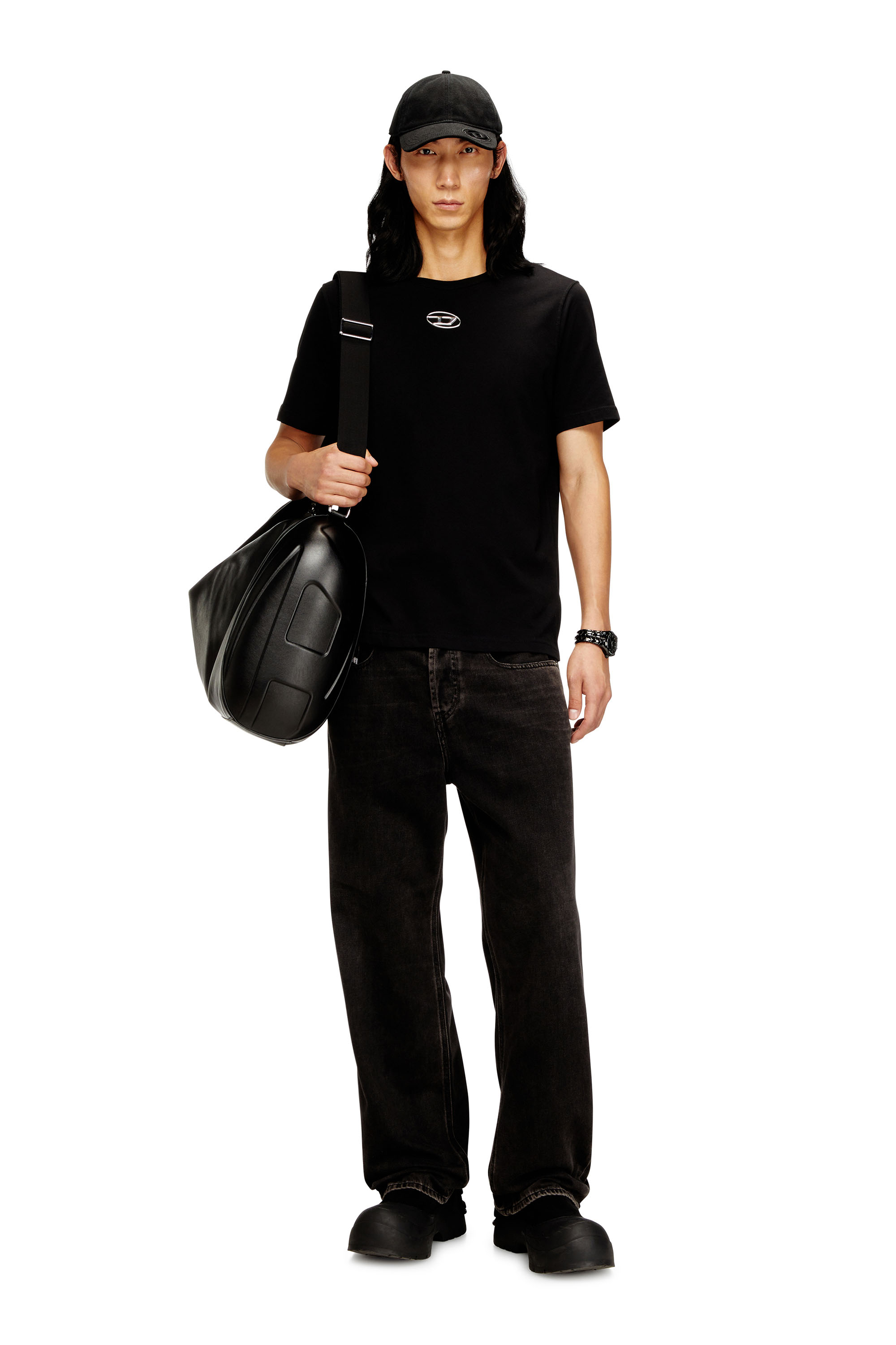 Diesel - T-ADJUST-OD, T-shirt avec logo Oval D métallisé Homme in Noir - 2