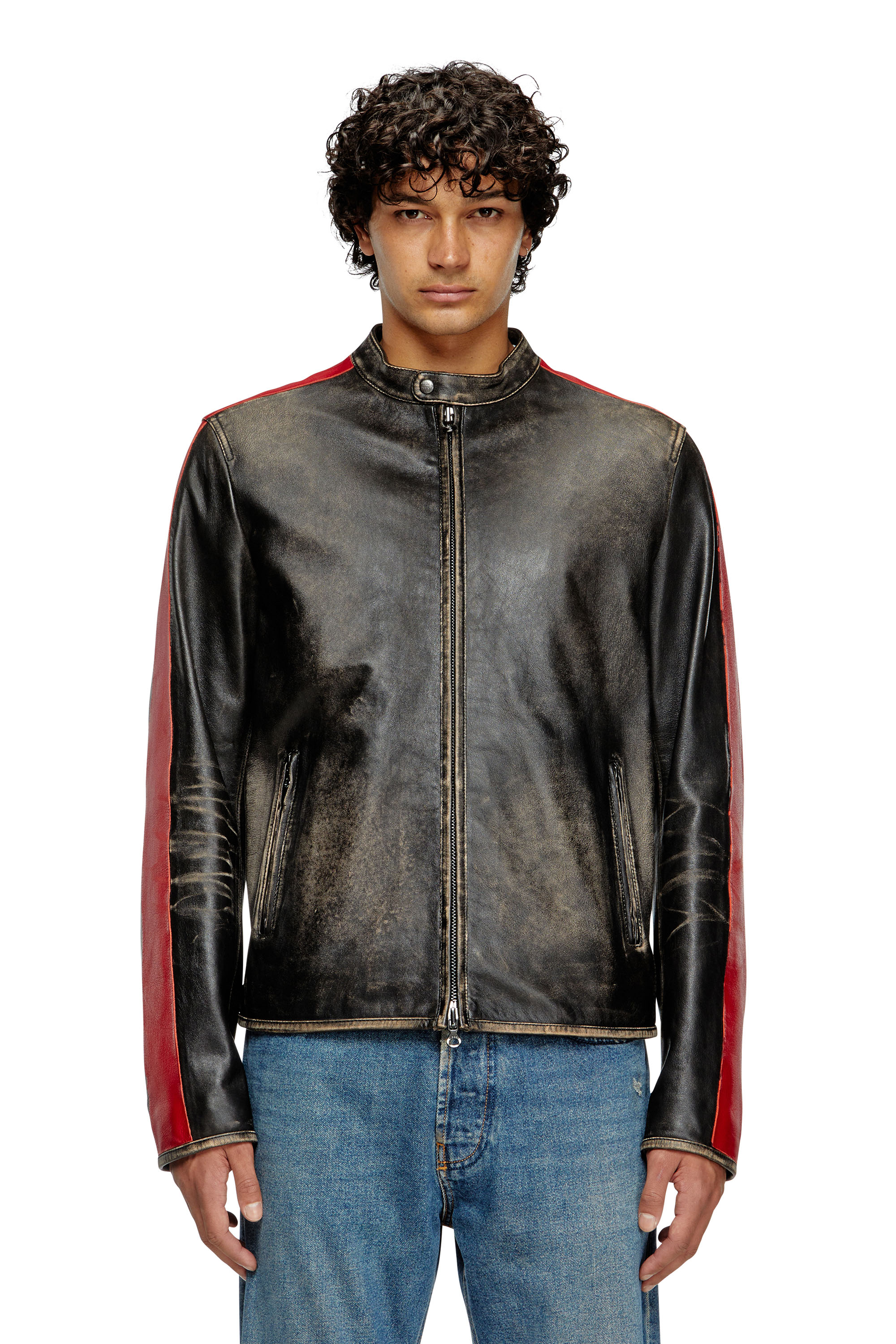 Diesel - L-RENN, Veste en cuir à rayures contrastées Homme in Polychrome - 1