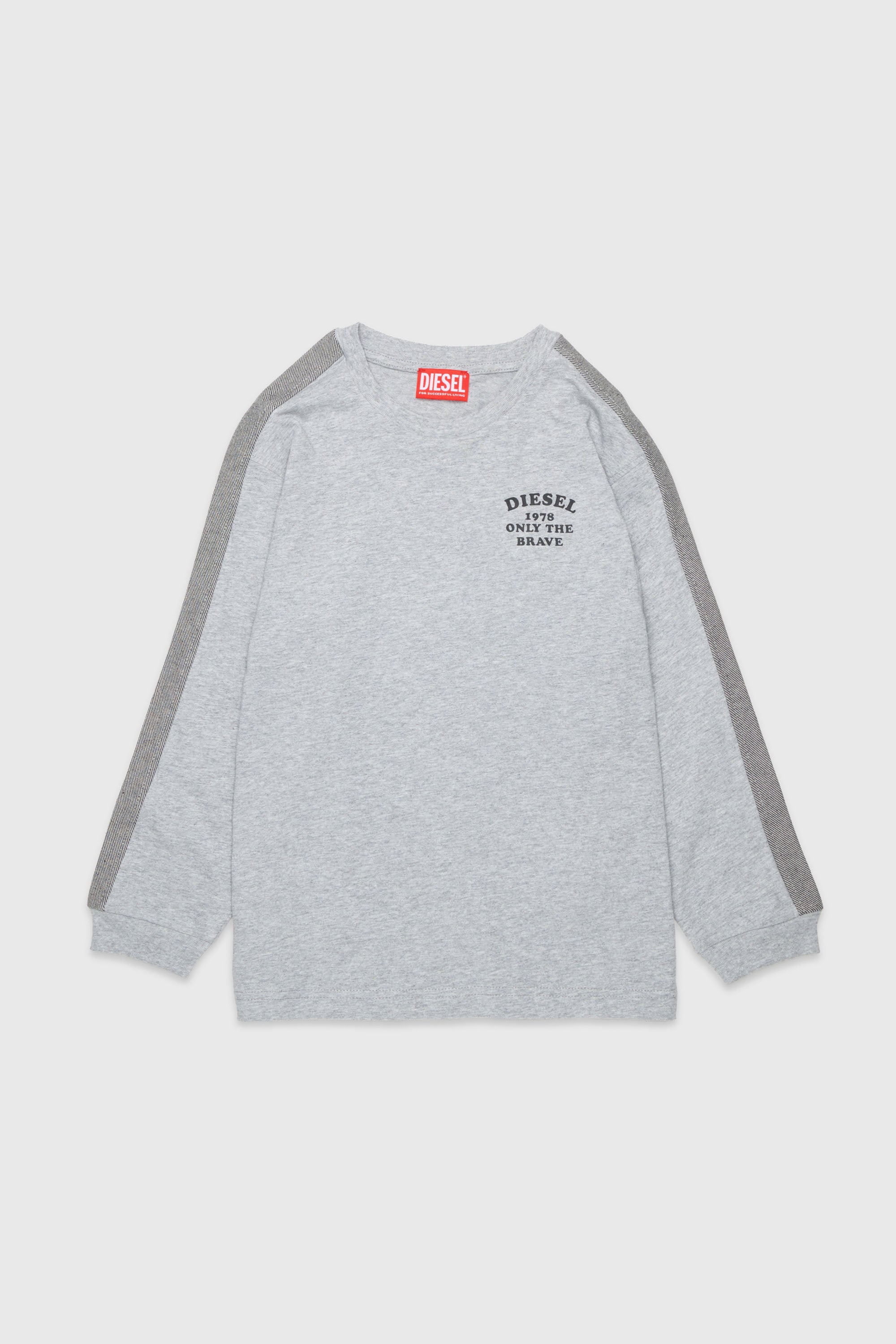 Diesel - TEAN OVER, T-shirt &agrave; manches longues avec logo et bandes contrast&eacute;es Homme in Gris - 1