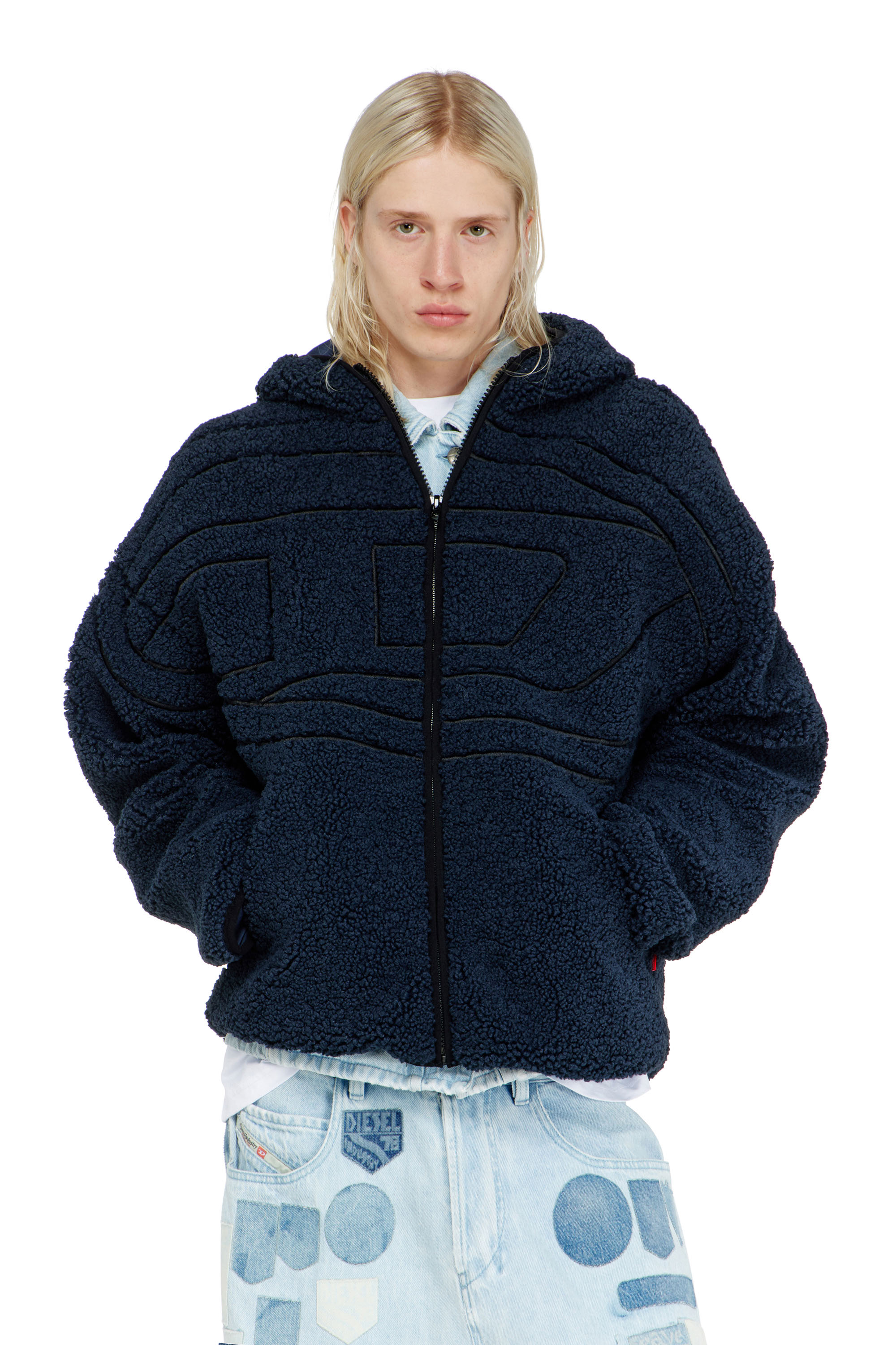 Diesel - S-ZAT, Veste &agrave; capuche en peluche Homme in Bleu - 1
