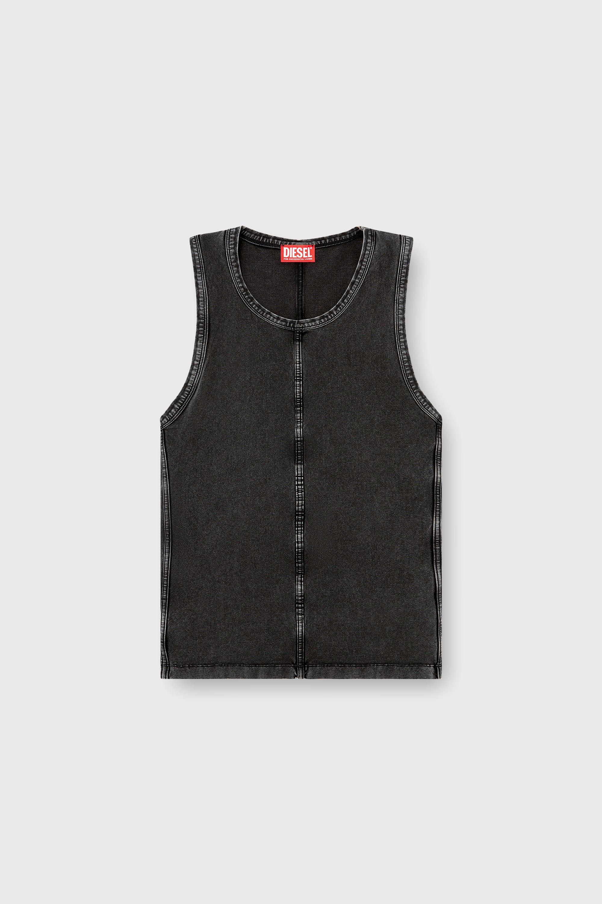 Diesel - T-MELY-SL, D&eacute;bardeur en jersey effet denim Homme in Noir - 2