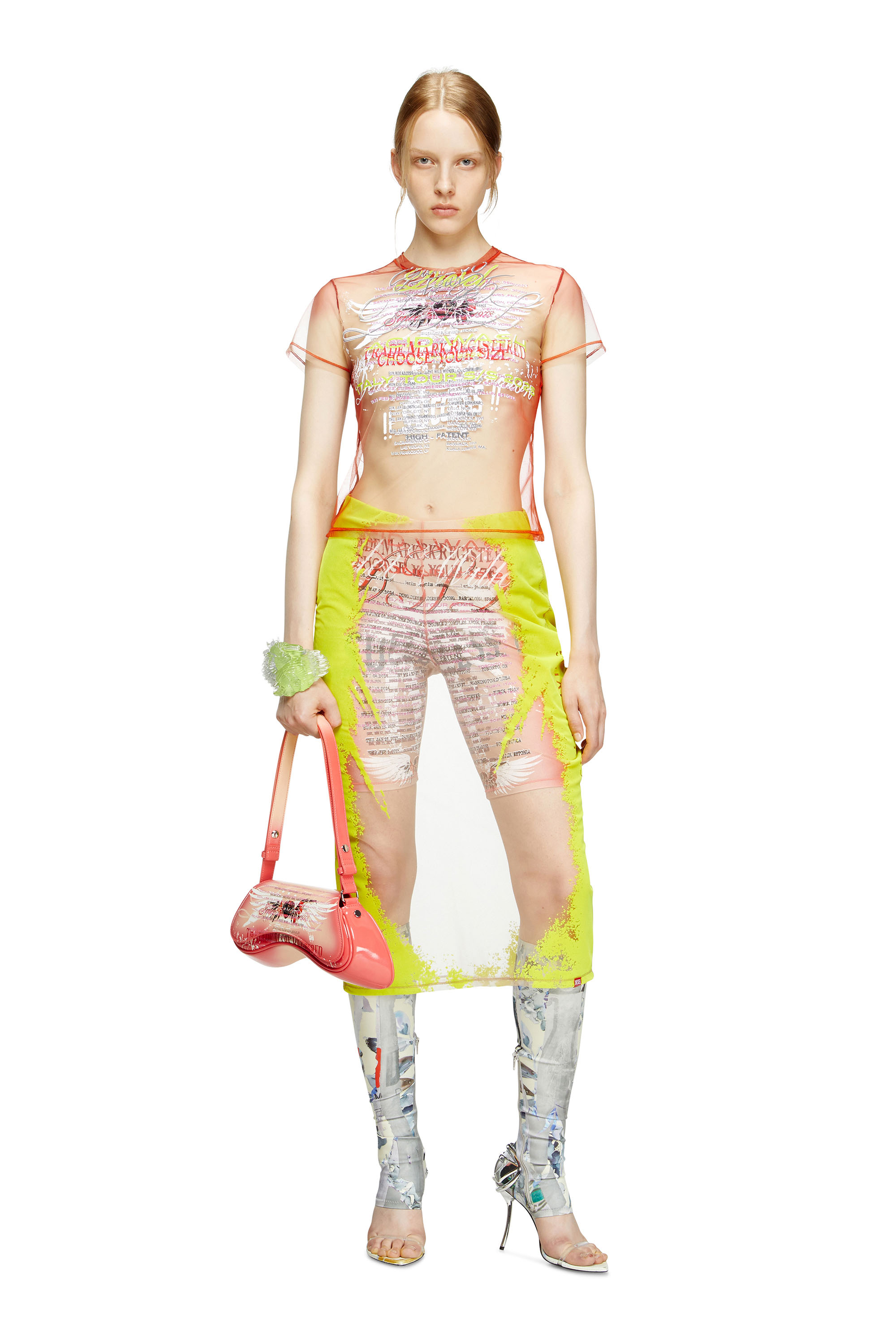 Diesel - T-YRAC, Haut transparent avec imprimé paroles Femme in Rose - 1