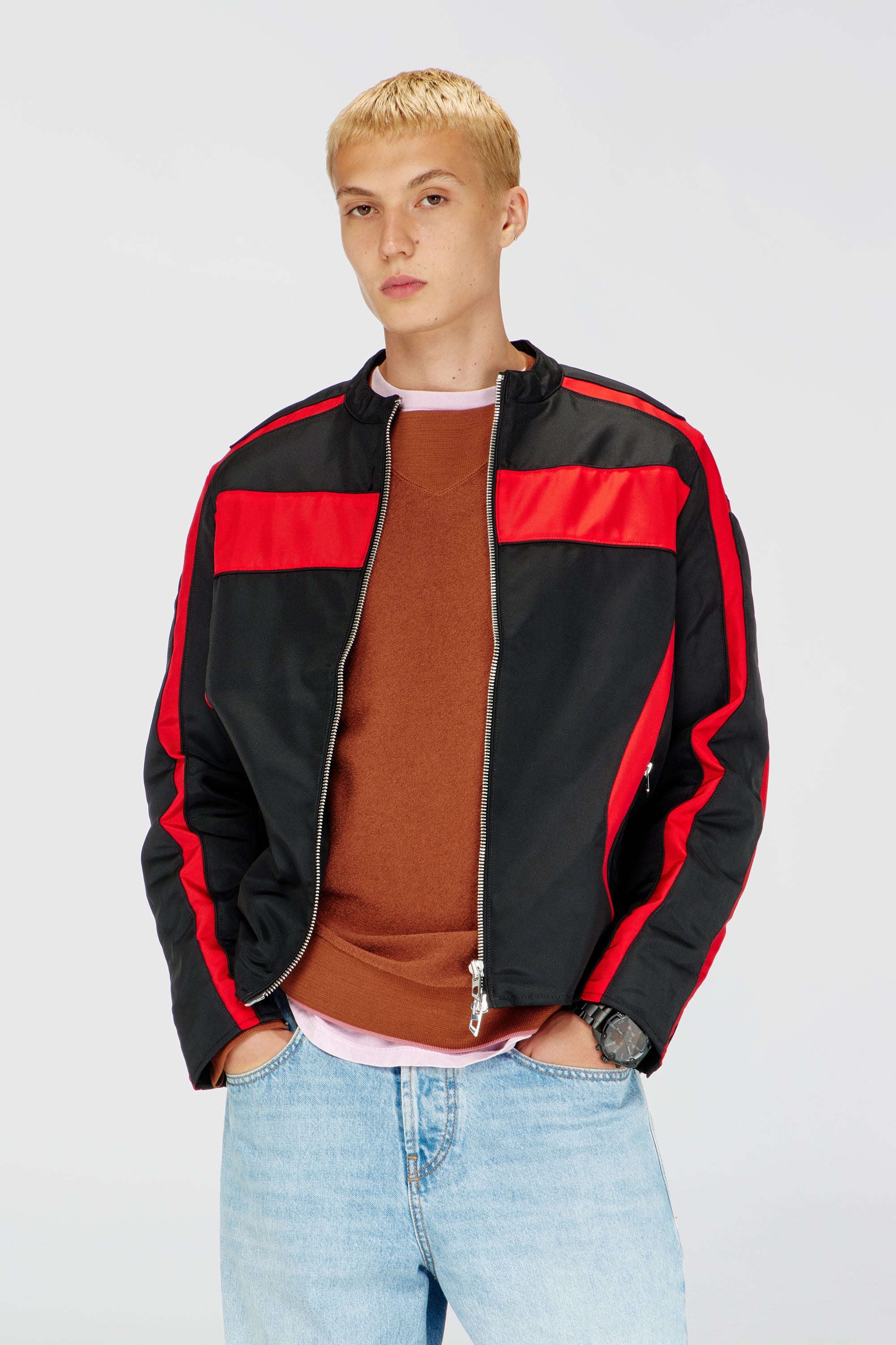Diesel - J-ADAM-PDAI, Veste biker en toile &agrave; blocs de couleur Homme in Polychrome - 1