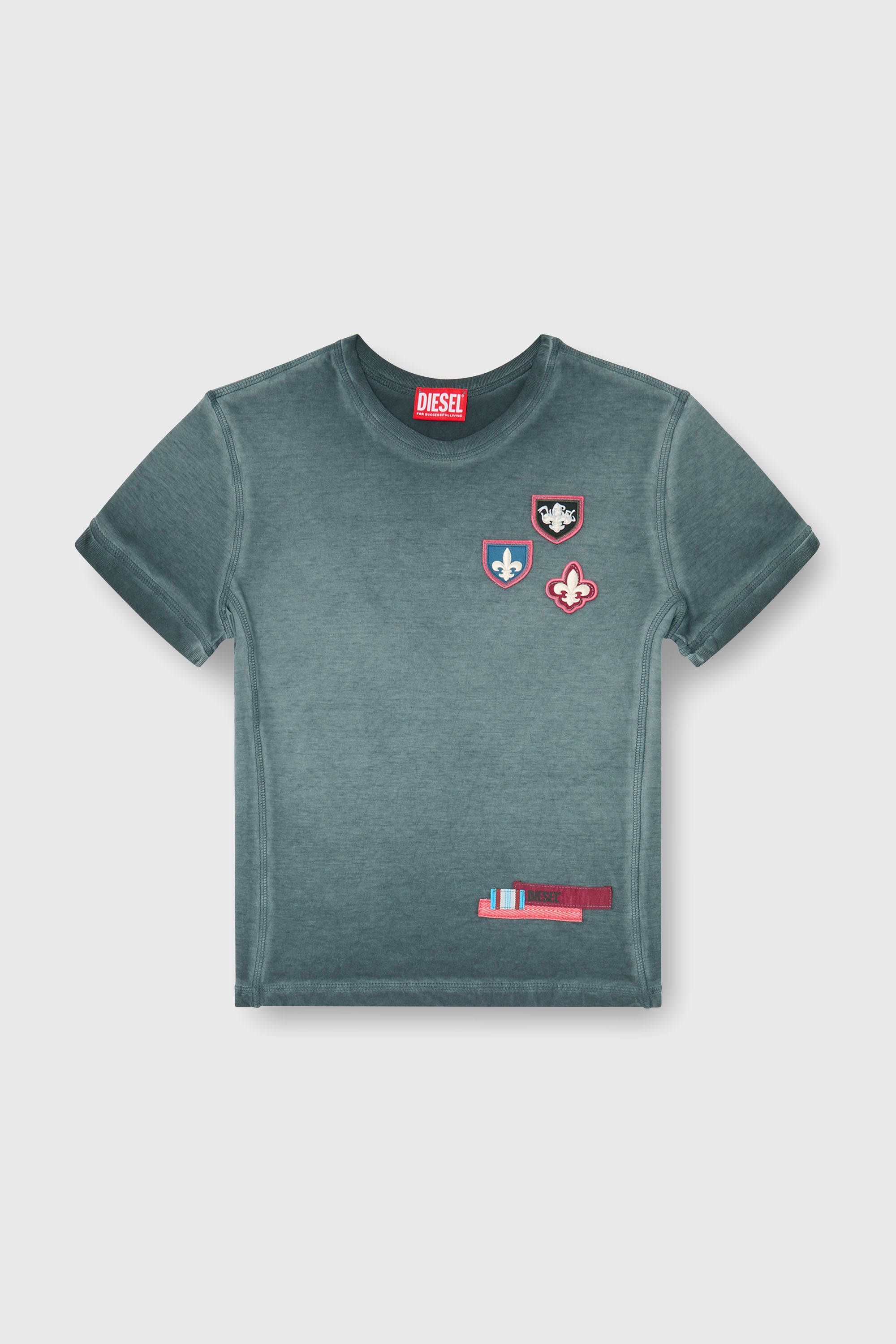 Diesel - T-UNCUTY-WAF, T-shirt avec patchs et c&ocirc;t&eacute;s en micro-waffle Femme in Vert - 2