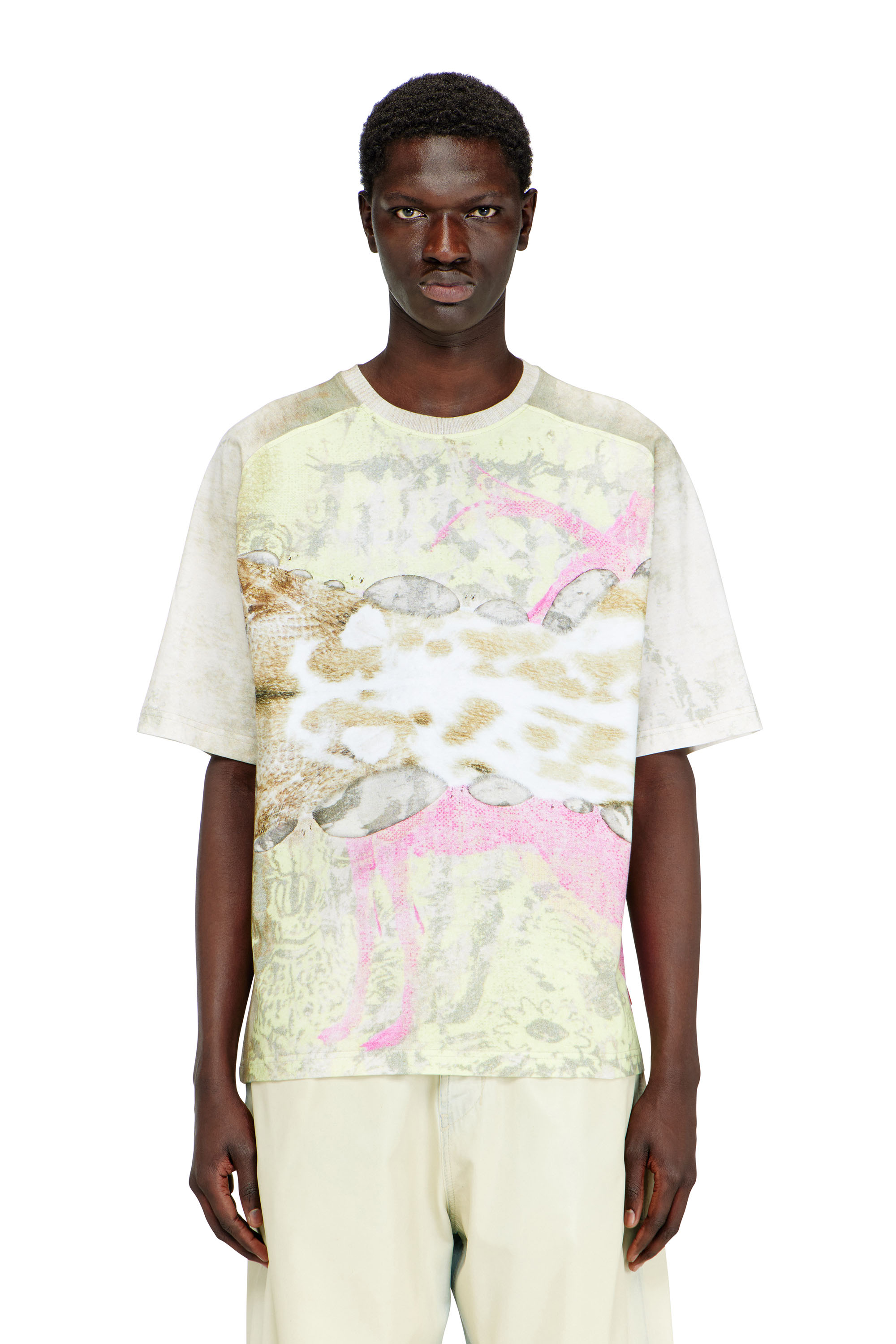 Diesel - T-CLINT, Man's T-shirt with animal print in Grey - 1