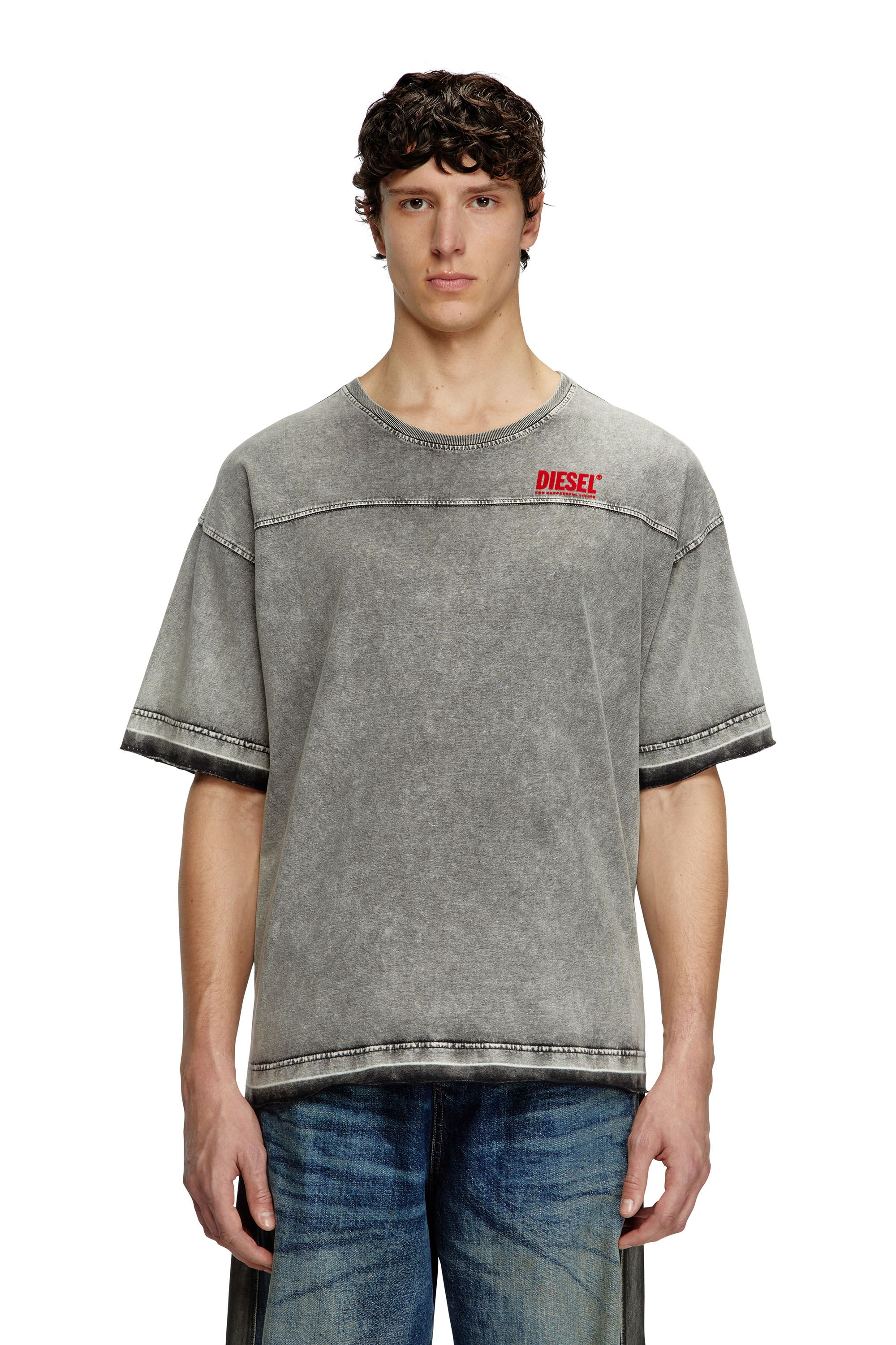 Diesel - T-HOXT, T-shirt effet denim avec ourlets relâchés Homme in Gris - 1