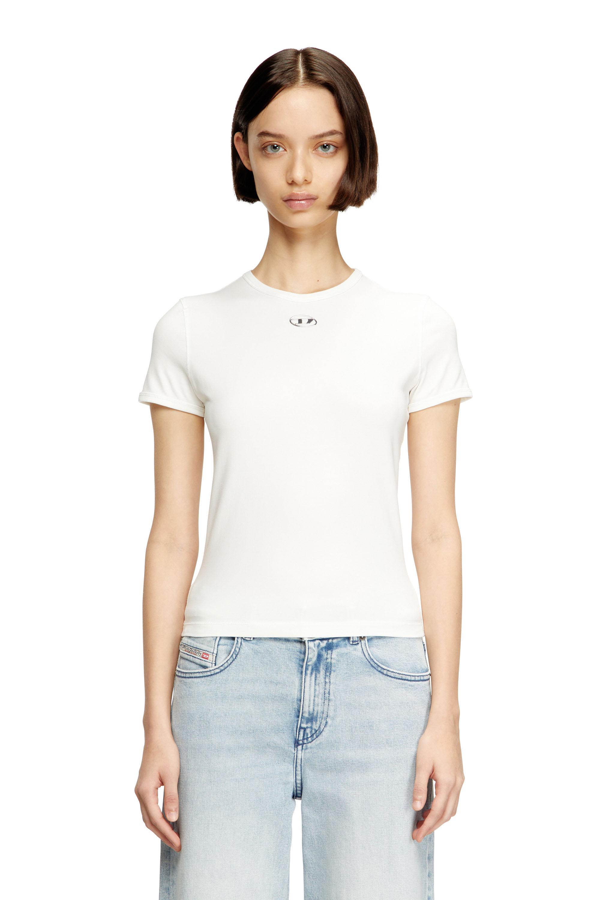 T-UNCUTIESLONG-OD, 141 Diesel - T-UNCUTIESLONG-OD, T-shirt ajustée avec ovale D métallique Femme in ToBeDefined - 2