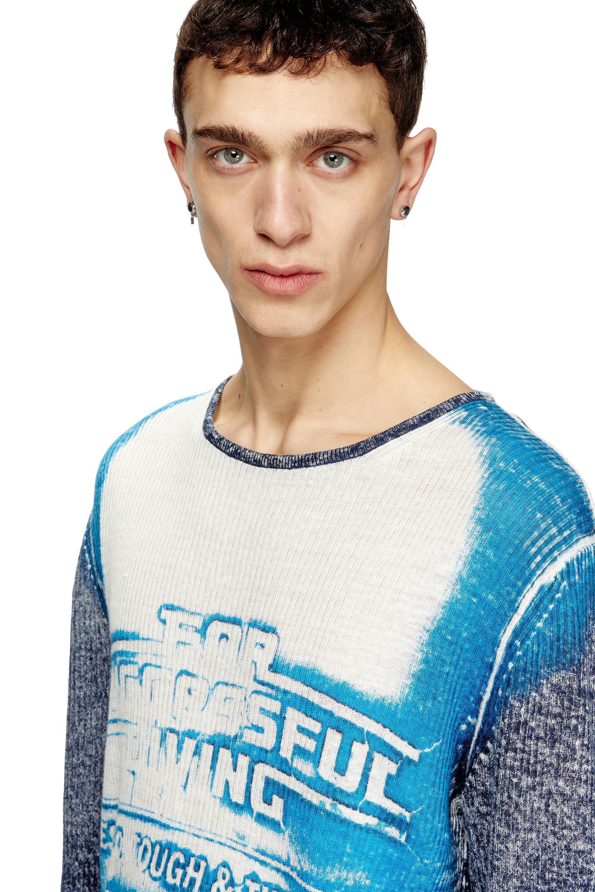 Diesel - K-ROD, Pull en lin avec logo graphique Homme in Bleu - 5