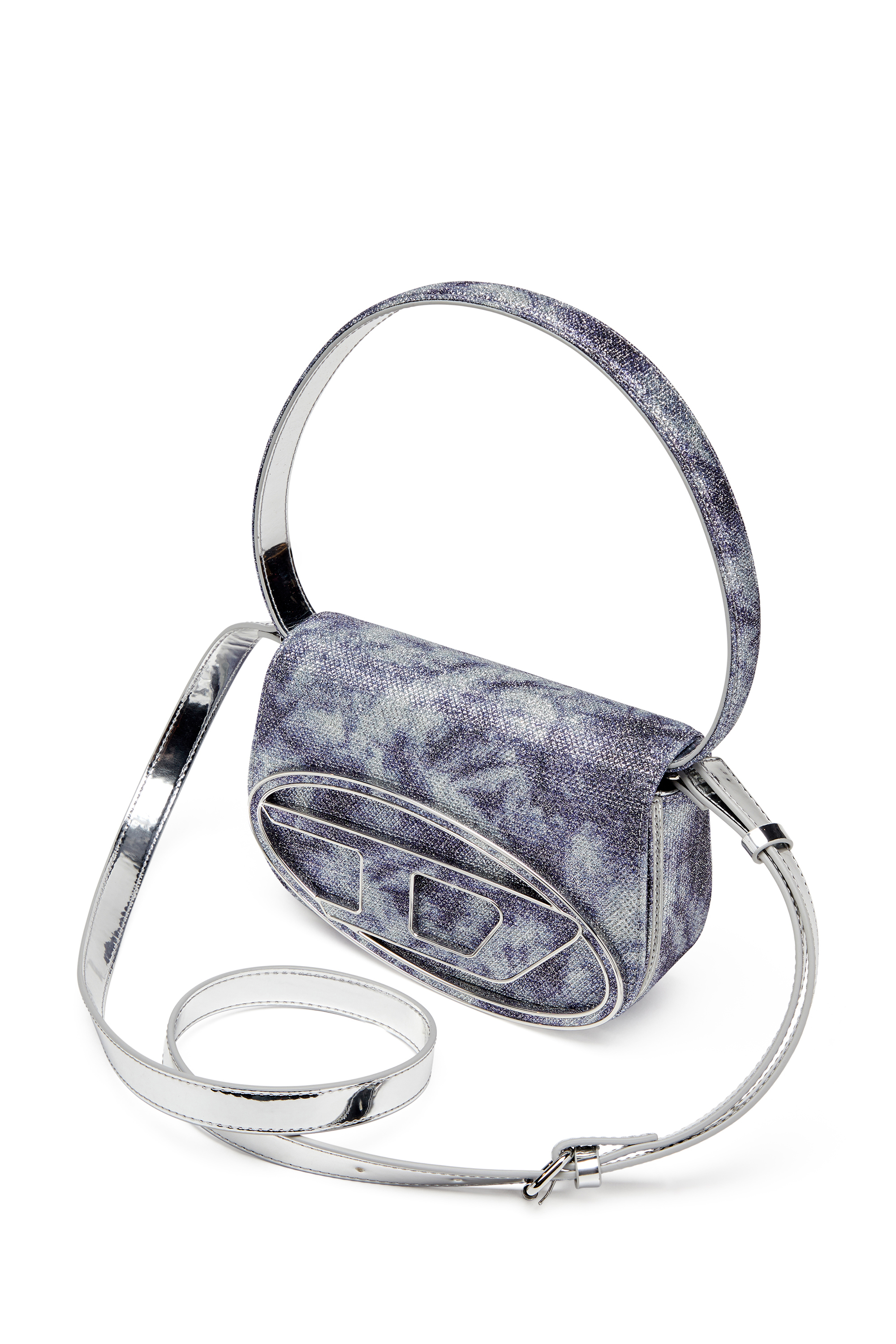 Diesel - 1DR, 1DR-Sac &agrave; bandouli&egrave;re embl&eacute;matique en tissu brillant Femme in Bleu - 6
