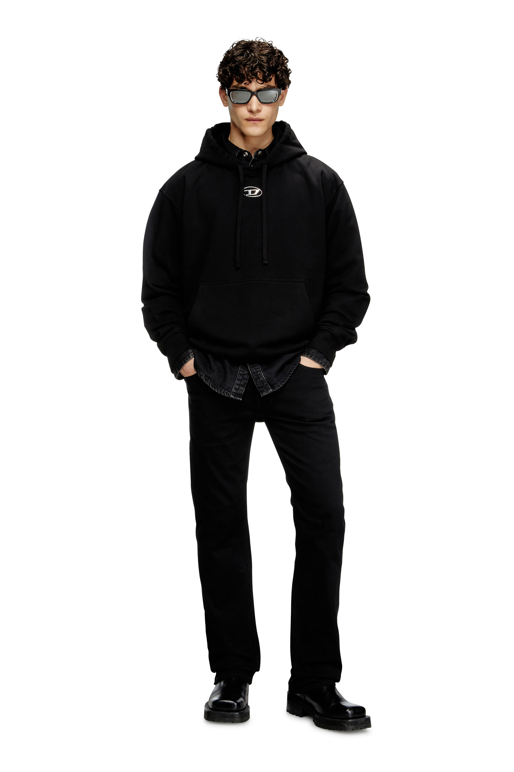 Diesel - S-MACS-HOOD-OD, Sweat-shirt à capuche oversize avec logo métallisé Homme in Noir - 1