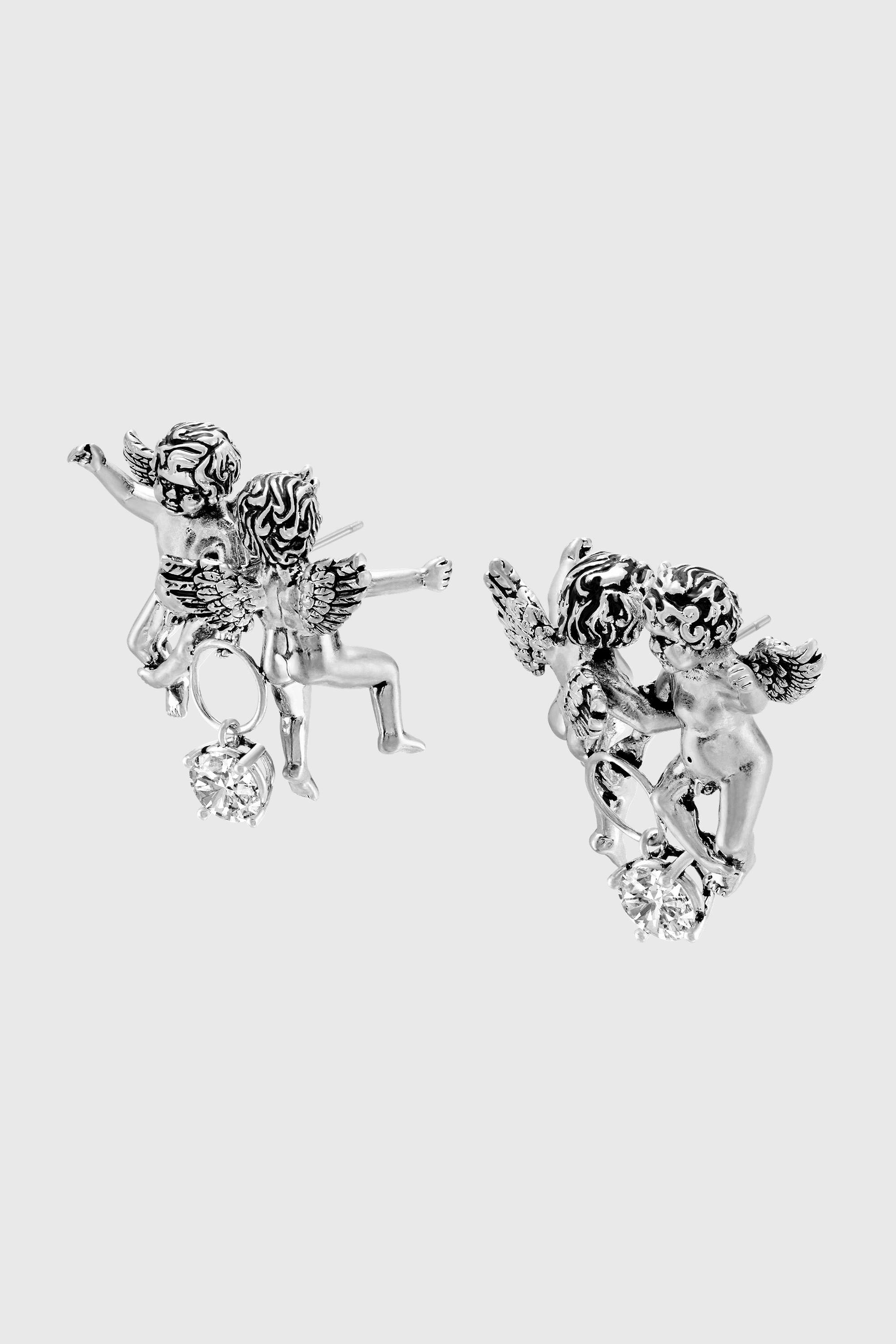 Diesel - DX1753040, Boucles d'oreilles pendantes finition argent&eacute;e avec motif ange Mixte in Gris argent&eacute; - 1