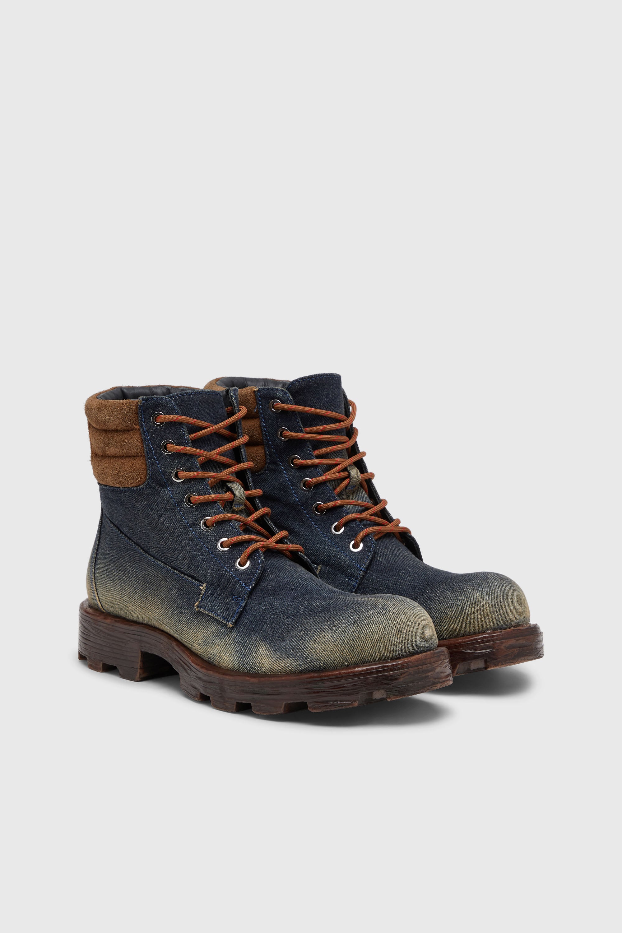 Diesel - D-HAMMER LACE UP, D-Hammer-Bottes de combat en denim et su&egrave;de Homme in Bleu - 2
