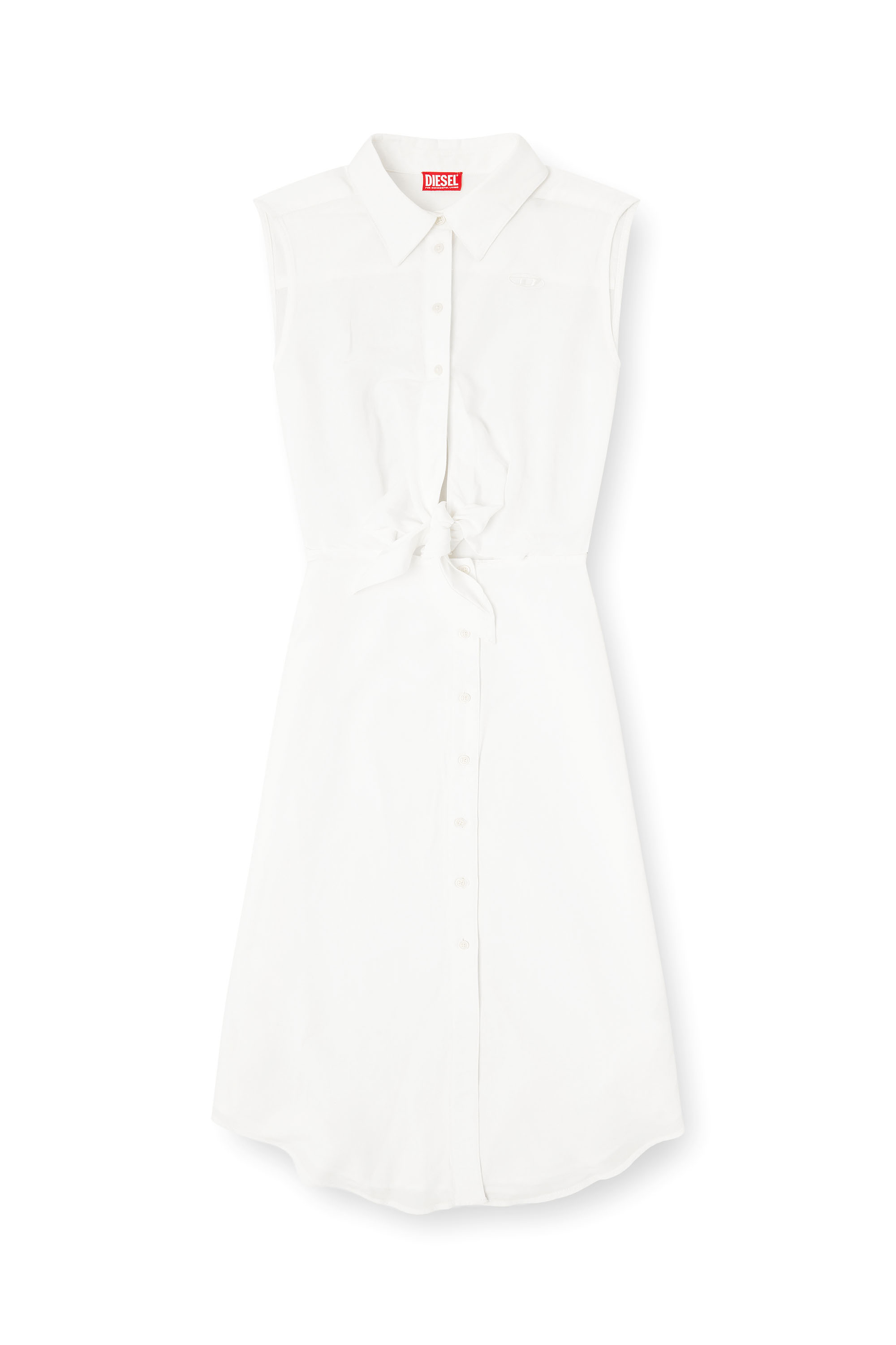 Diesel - D-ELTA-SL, Robe midi en m&eacute;lange de lin avec d&eacute;tail n&oelig;ud Femme in Blanc - 1