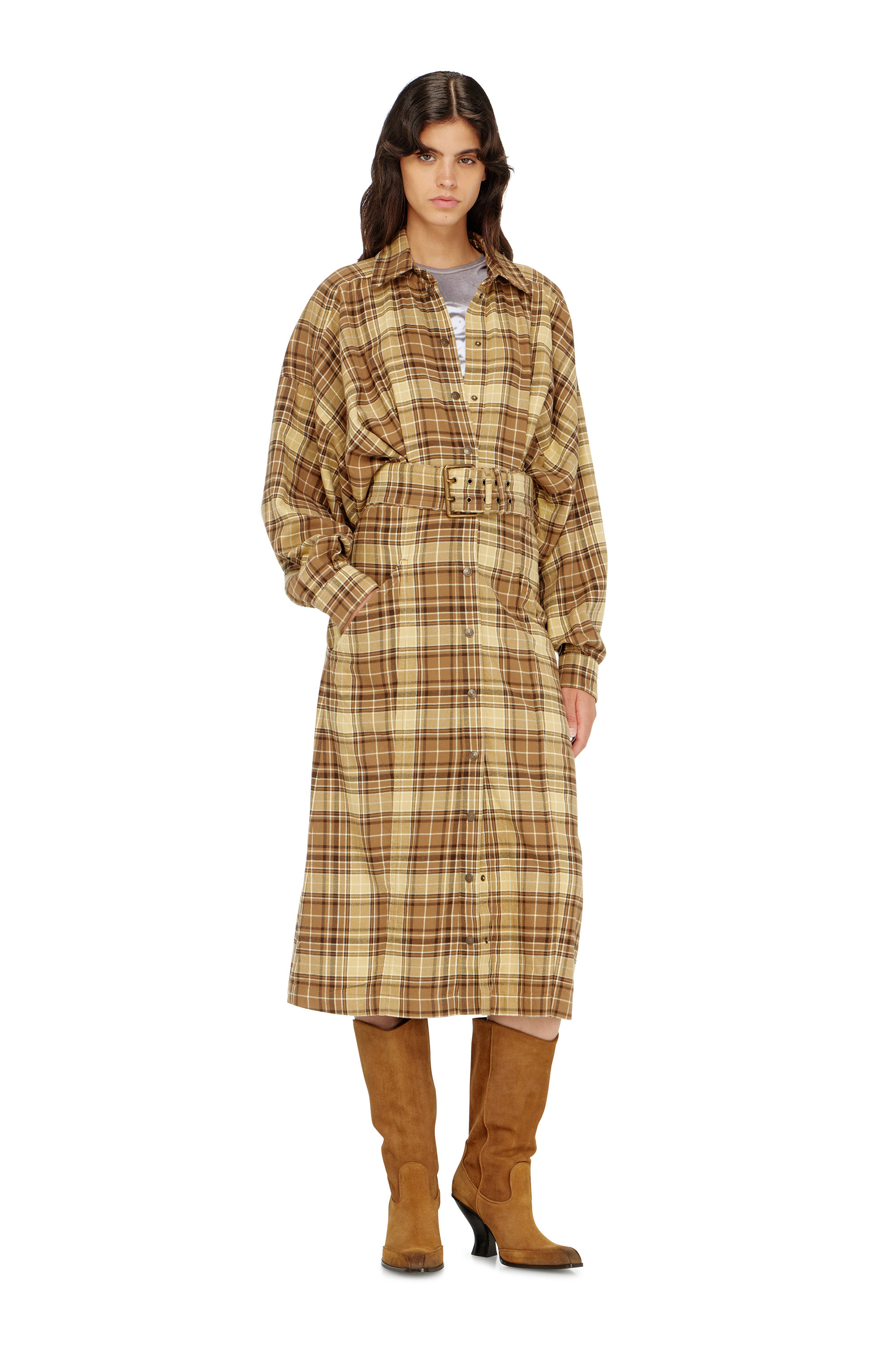 Diesel - D-EDALUS, Robe midi en flanelle &agrave; carreaux avec large ceinture Femme in ToBeDefined - 3