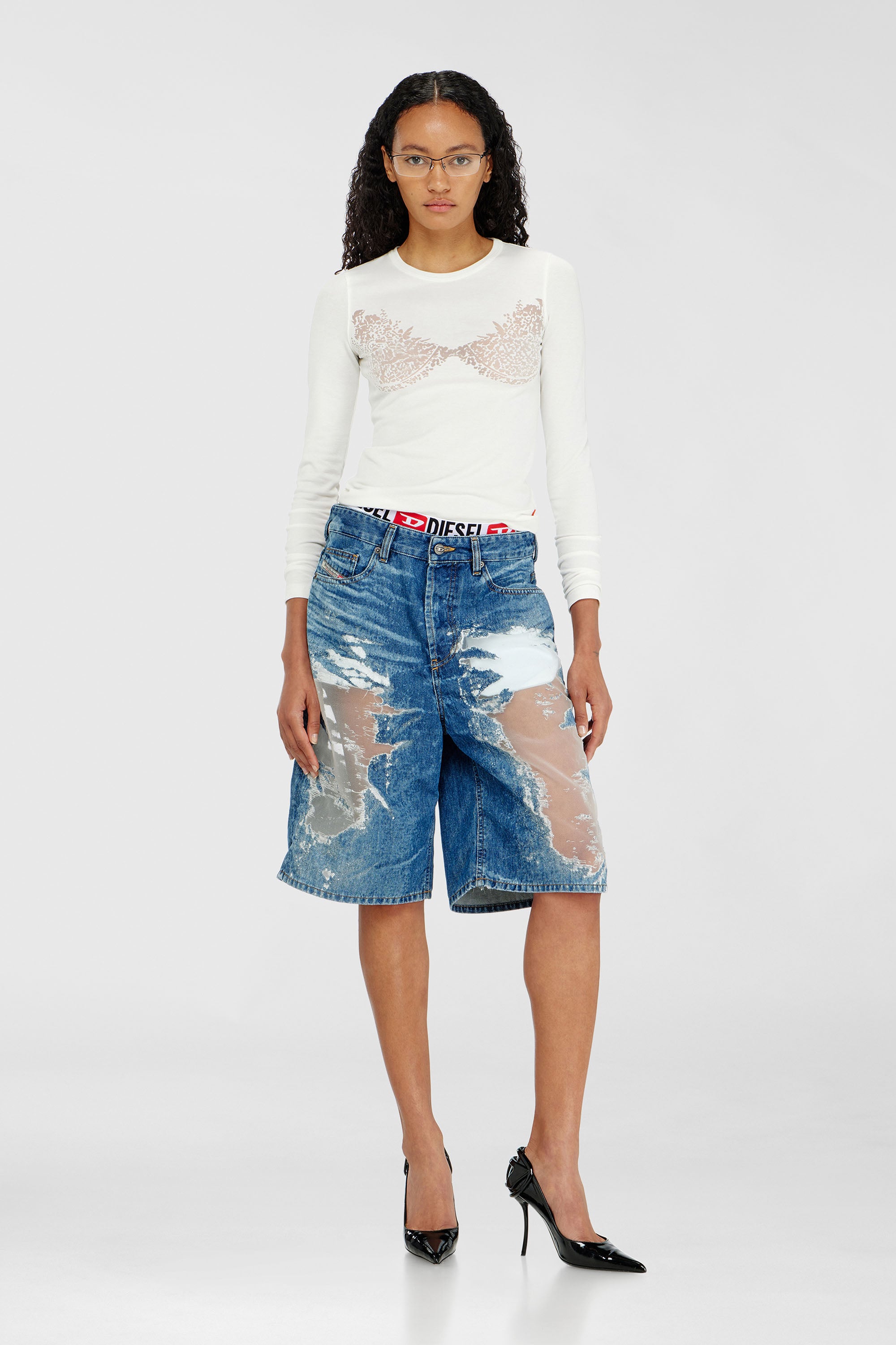 Diesel - PR-DE-SIRE-SHORT, Short en denim devor&eacute; Mixte in Bleu - 1