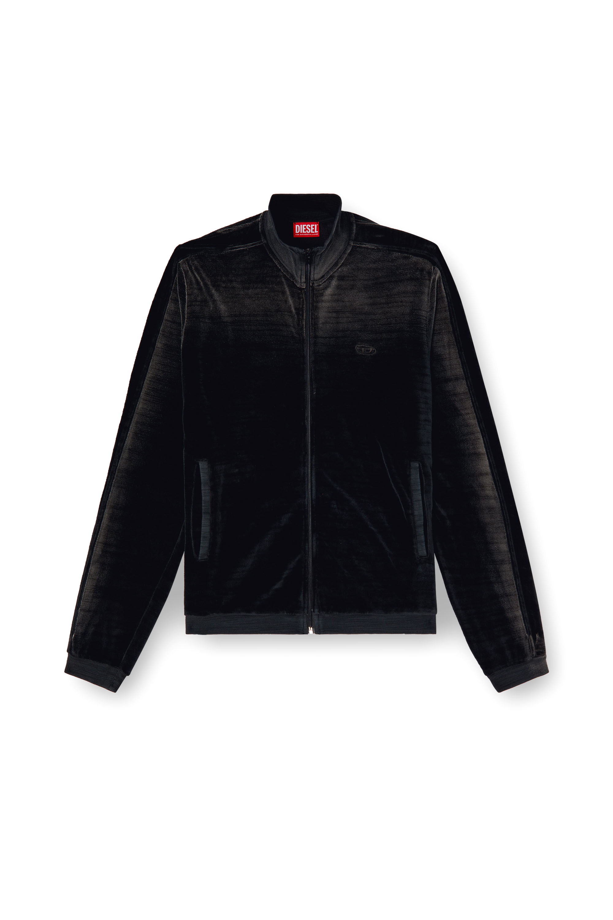 Diesel - S-OLOCK-BAND, Veste de survêtement en chenille délavée Homme in Noir - 3