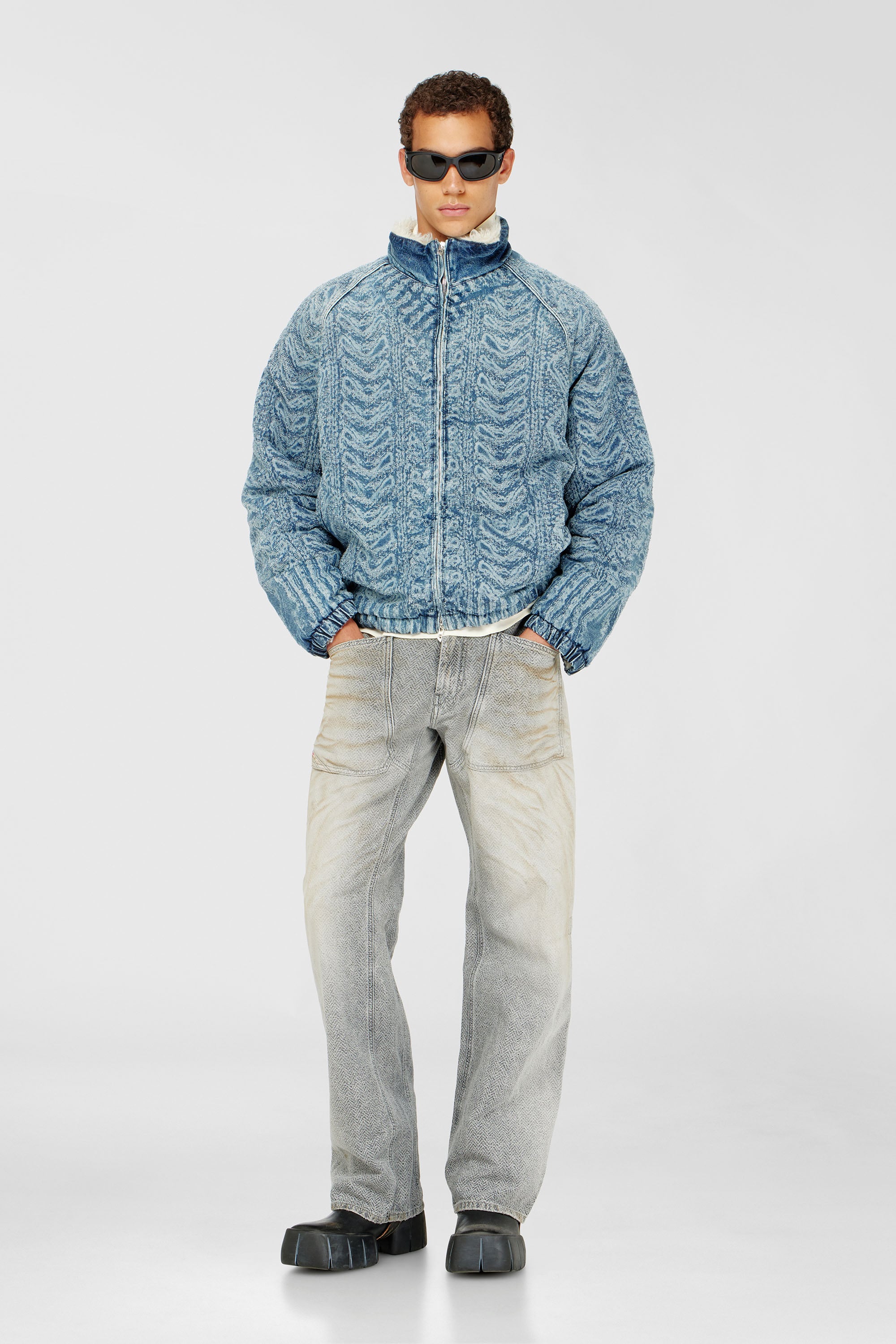 Diesel - D-KRAPS-S, Veste en denim effet maille torsad&eacute;e Homme in Bleu - 1