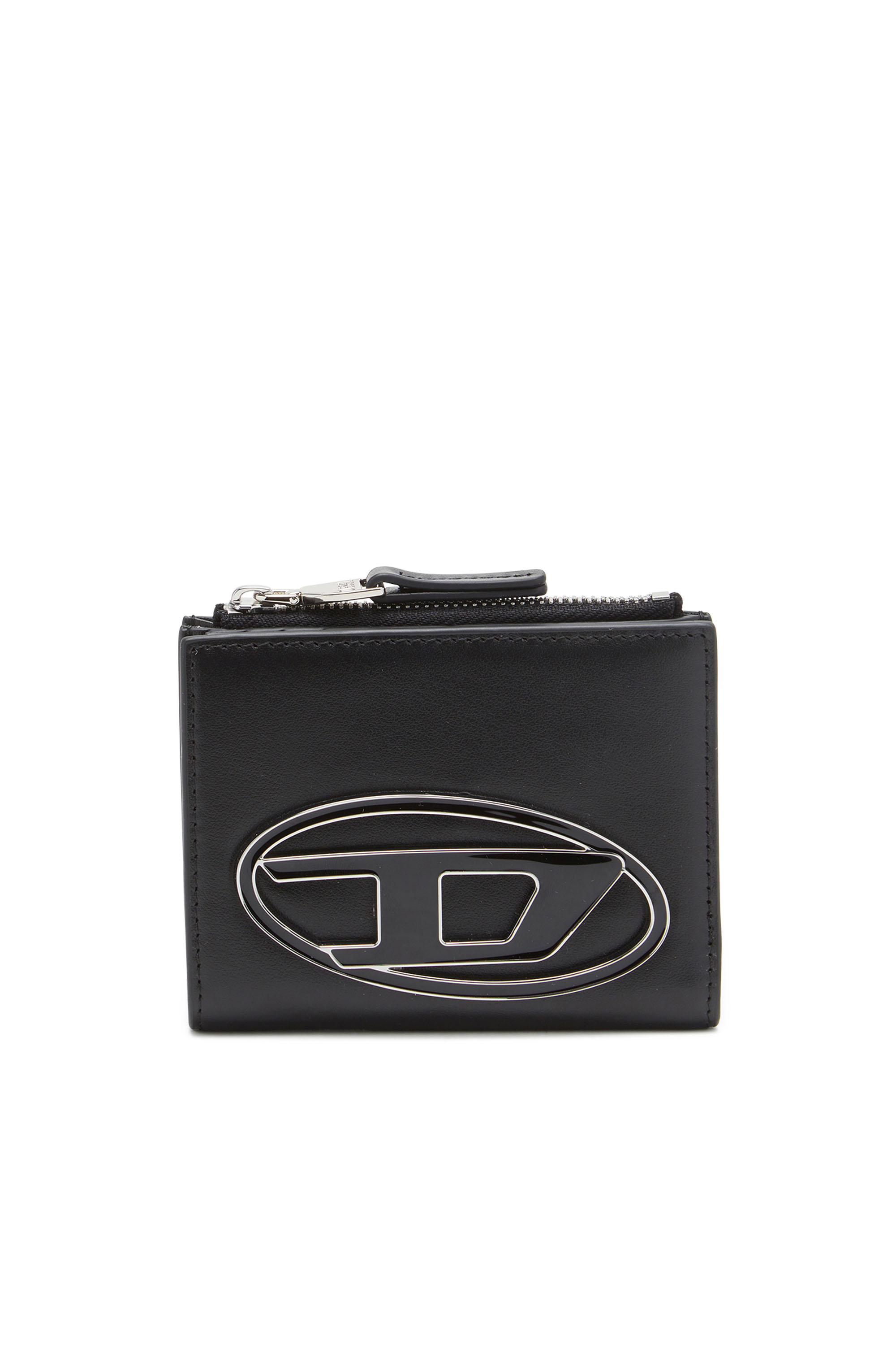 Diesel - 1DR BI-FOLD ZIP II, Petit portefeuille en cuir avec plaque à logo Femme in Noir - 1