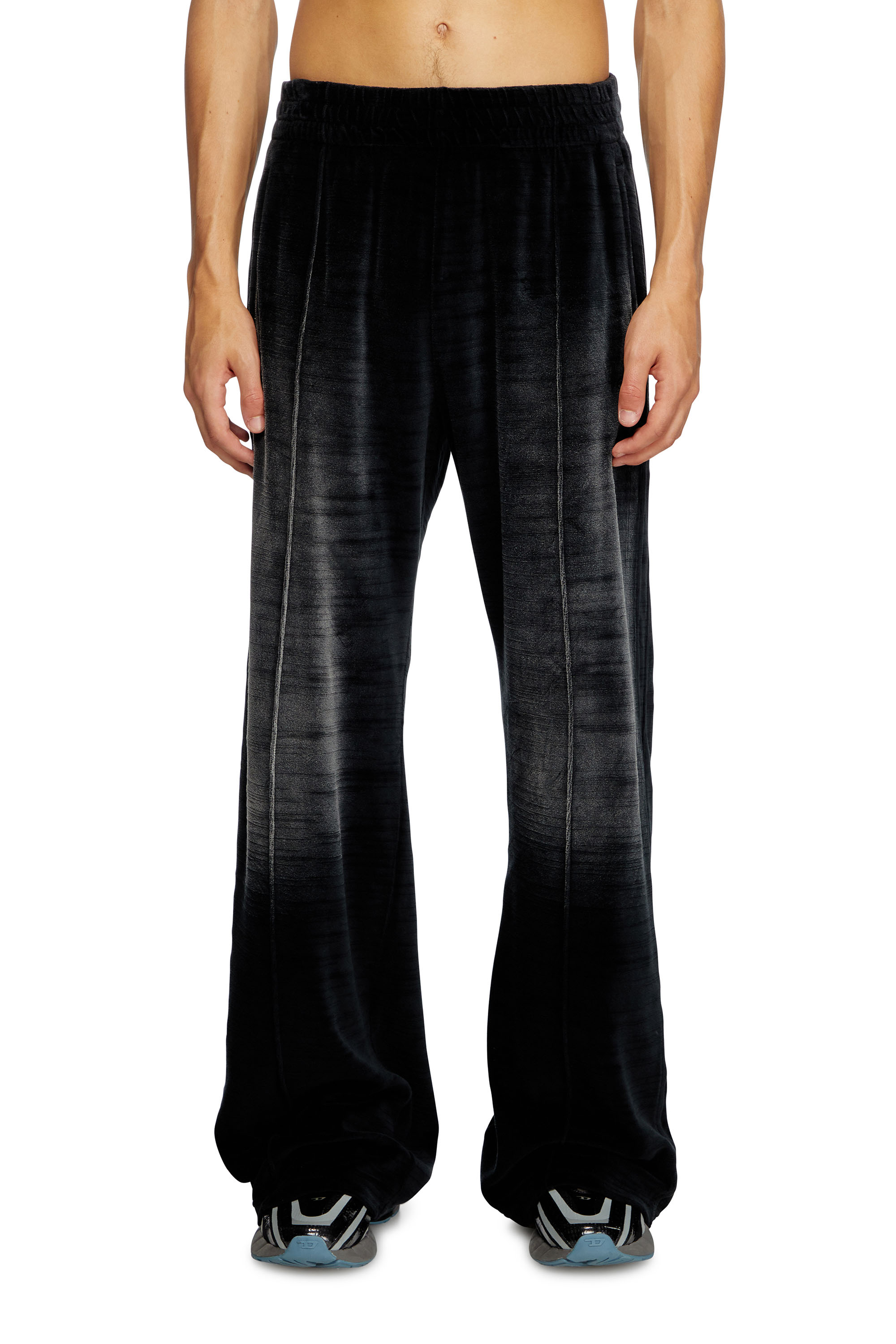 Diesel - P-OZAMP-BAND, Faded velvet track pants Homme in Noir - 1