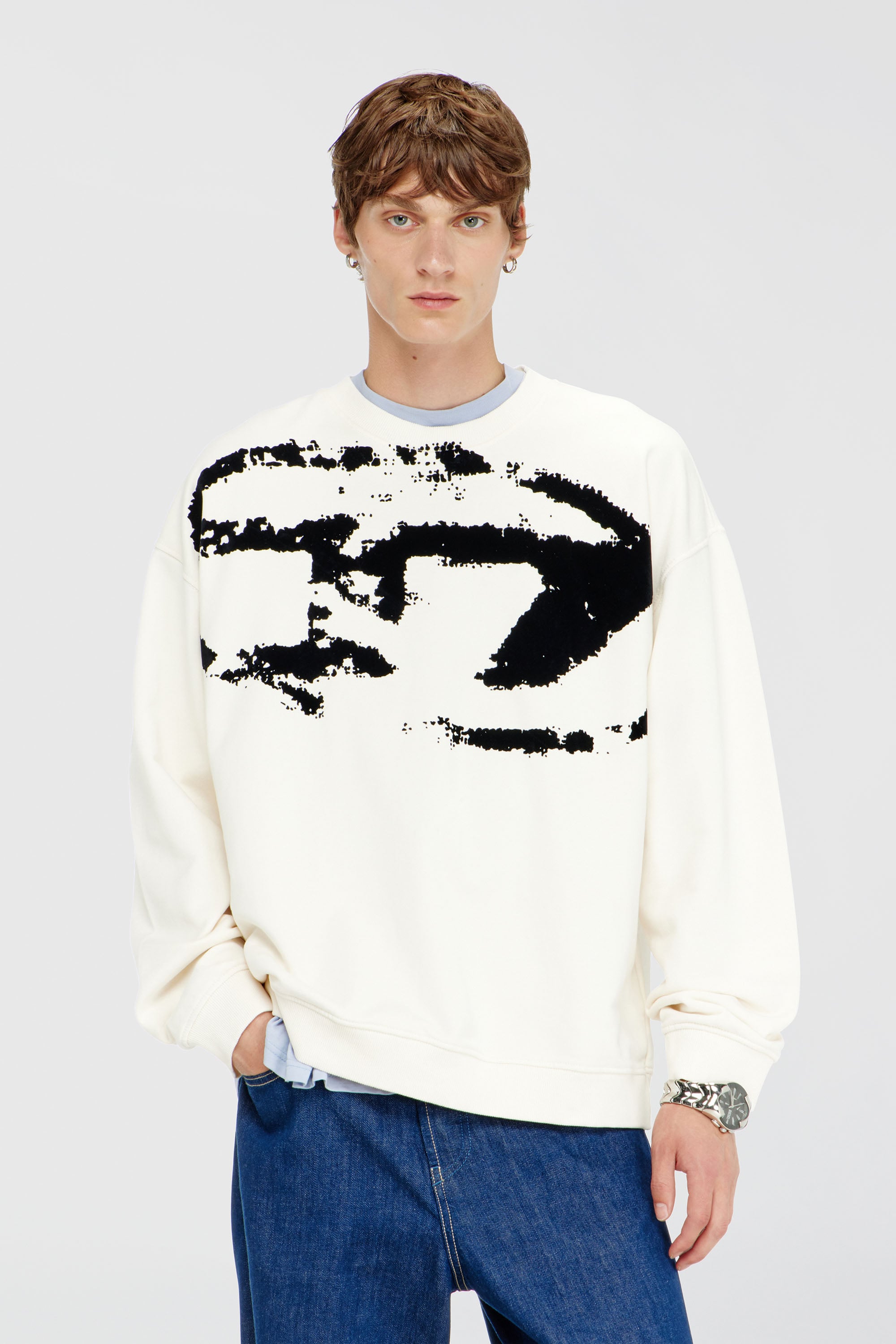 Diesel - S-BOXT-N5, Sweat-shirt en coton avec D ovale floqu&eacute; Homme in Polychrome - 1