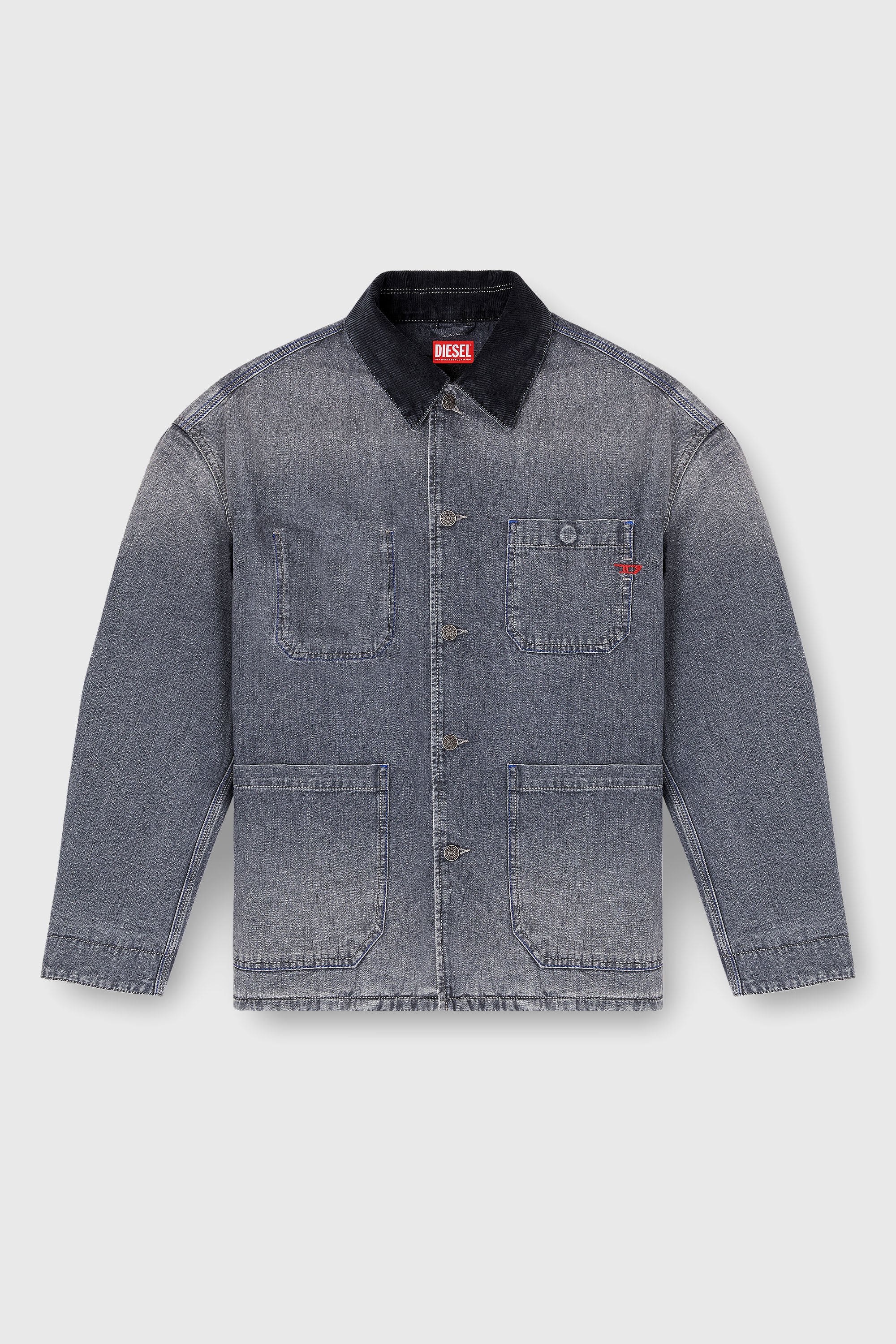 Diesel - D-STACK-U-L, Veste en jean style utilitaire avec col contrastant Mixte in Gris - 2