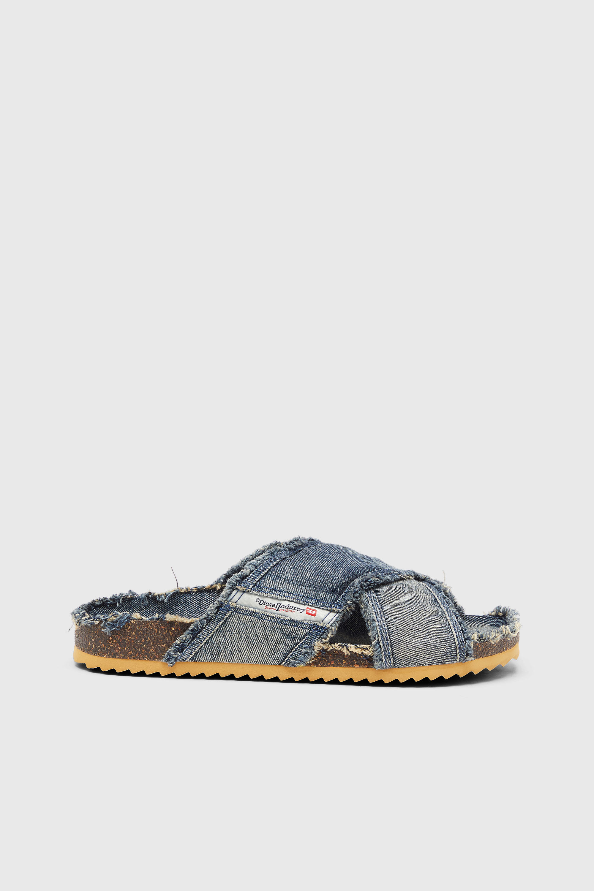 D-Woodstock-Crossover mules en denim effiloch&eacute;