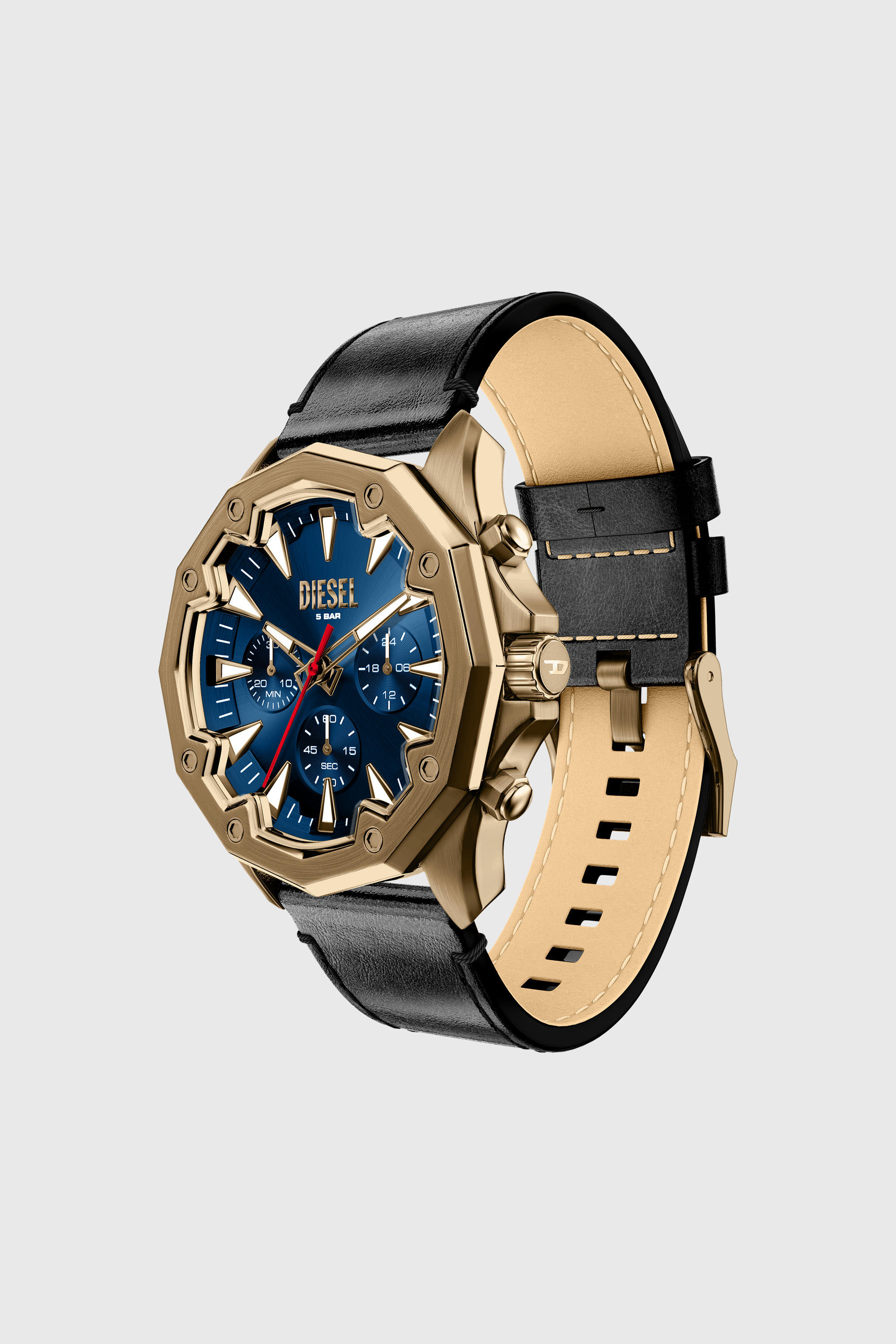Diesel - DZ4733 WATCH, Montre Stinger avec bracelet en cuir finition or vieilli Homme in Noir - 6