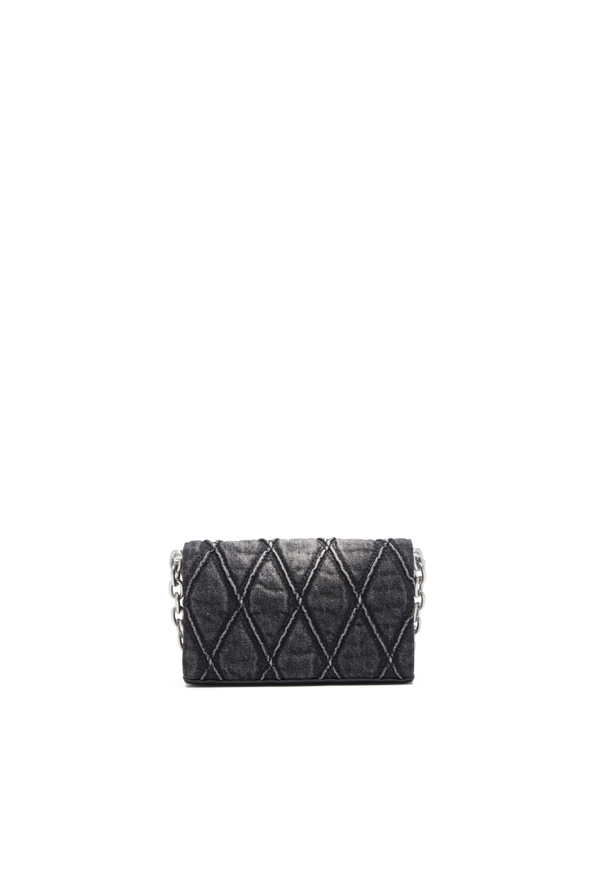 Diesel - CHARM-D WALLET STRAP, Porte-monnaie en denim matelassé motif argyle Femme in Noir - 2