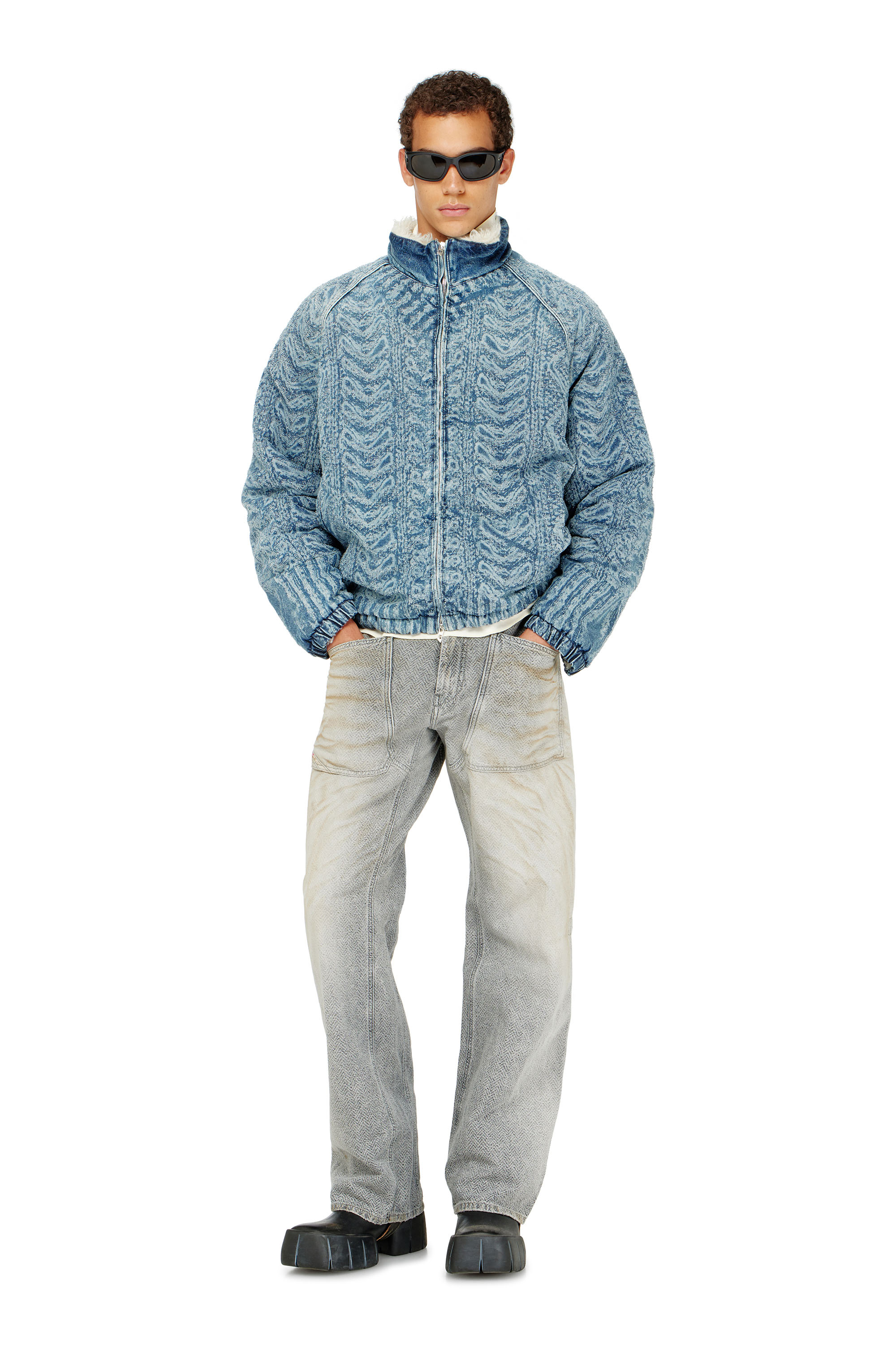 Diesel - D-KRAPS-S, Veste en denim effet maille torsad&eacute;e Homme in Bleu - 1