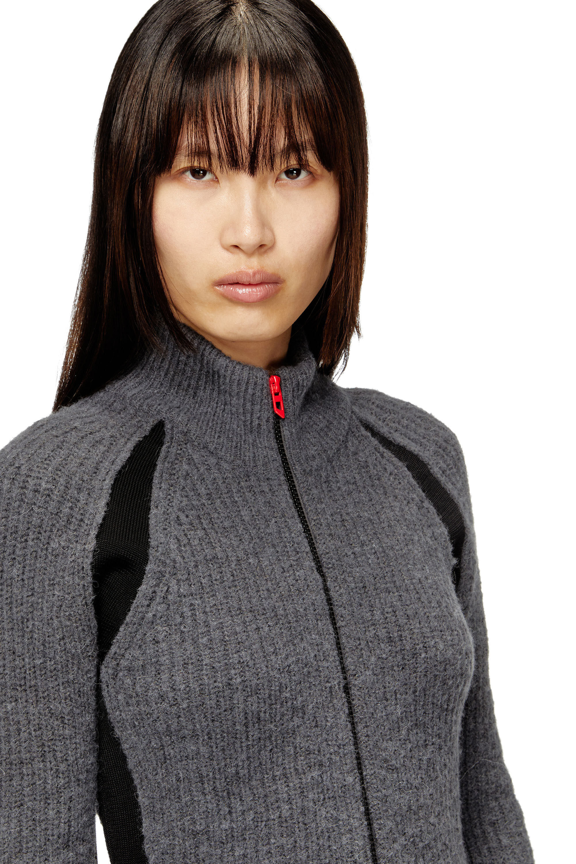 Diesel - M-LOUISE, Cardigan en mélange d'alpaga avec inserts contrastants Femme in Gris - 5