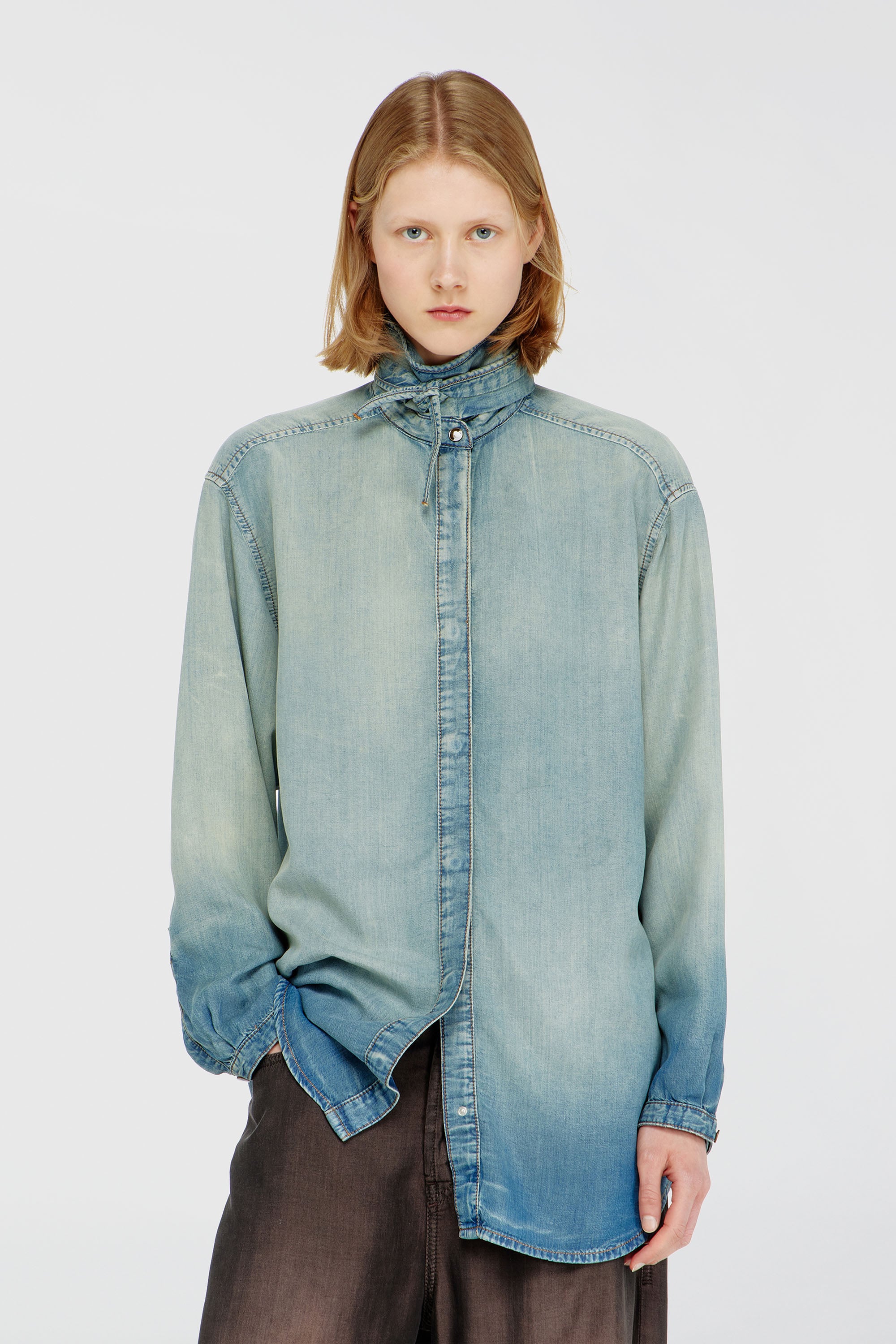 Diesel - DE-ARVEN-S1, Chemise en denim fluide marbr&eacute; Femme in Bleu - 1