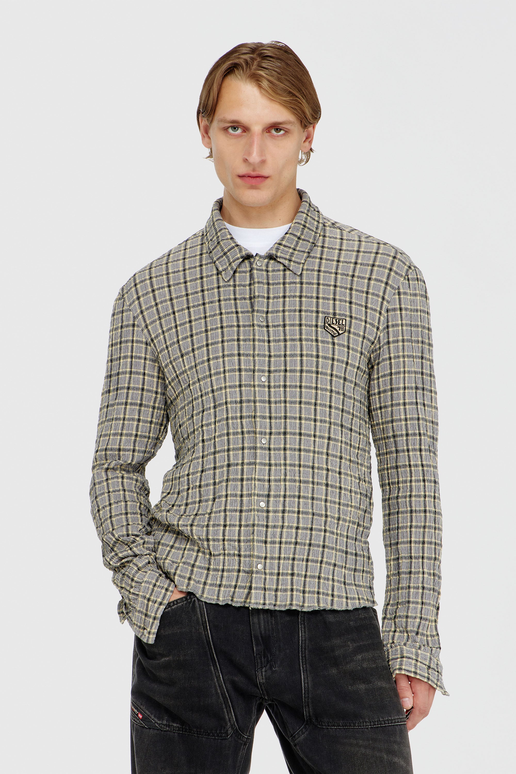 Diesel - S-SEERK, Chemise &agrave; carreaux effet seersucker Homme in Polychrome - 1